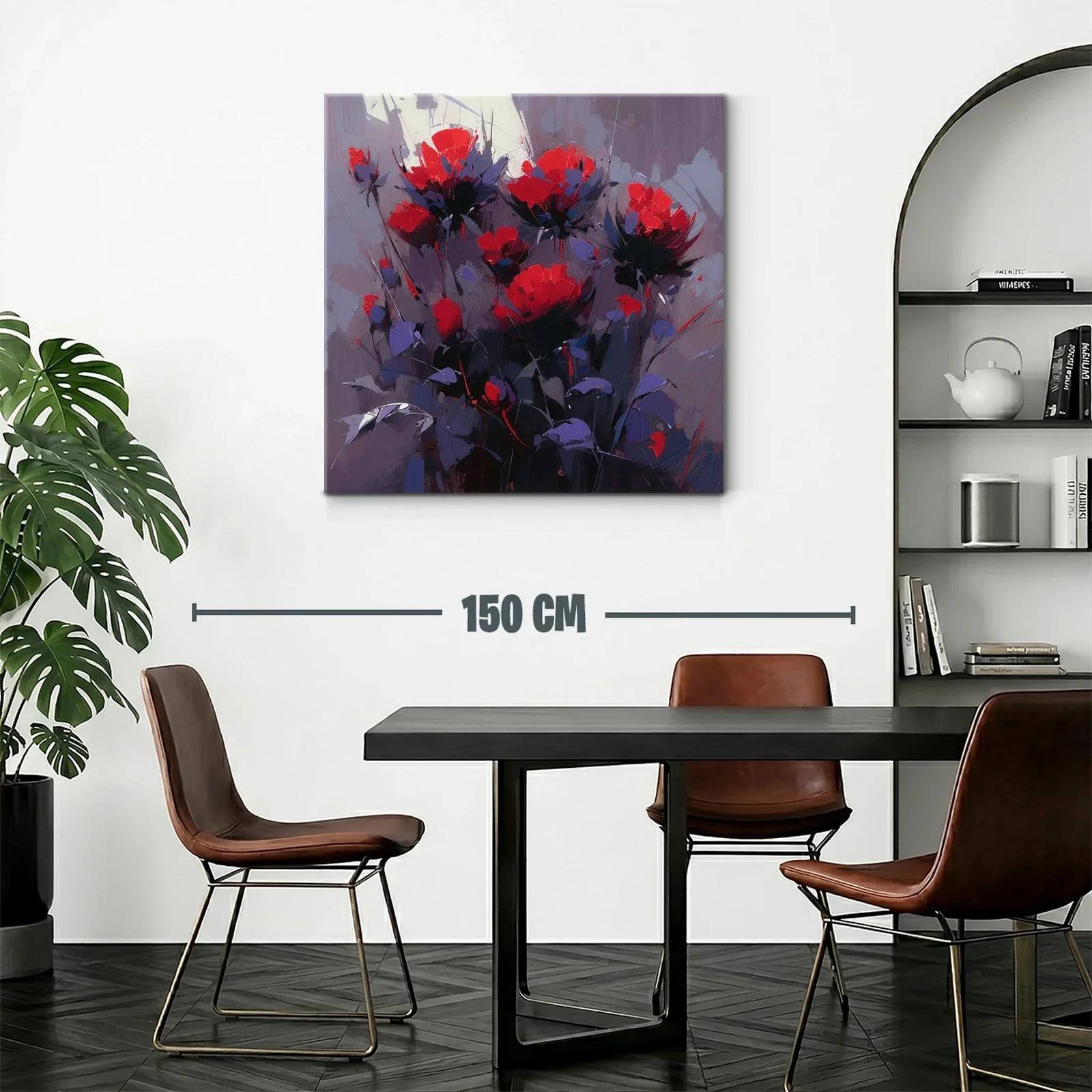 Cuadro moderno con flores rojas vibrantes y fondo gris — miniatura 2
