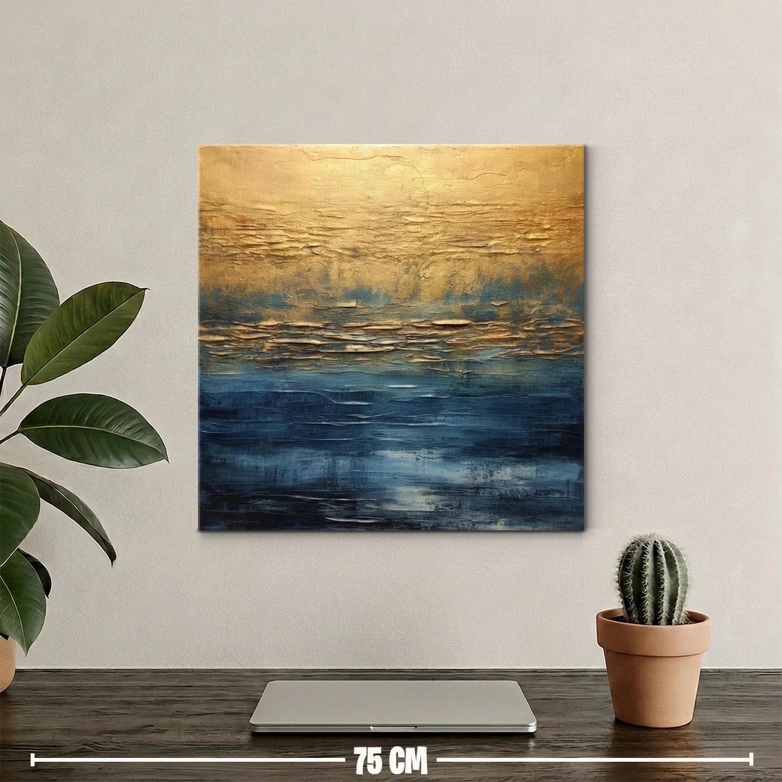 Cuadro abstracto con tonos dorados y azul profundo — miniatura 2