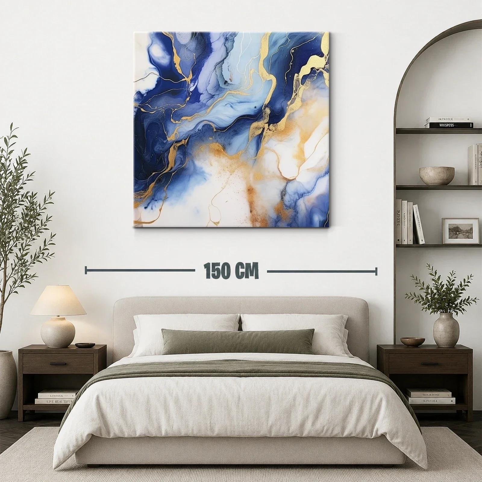 Arte abstracto en tonos azules con detalles dorados elegantes — miniatura 3