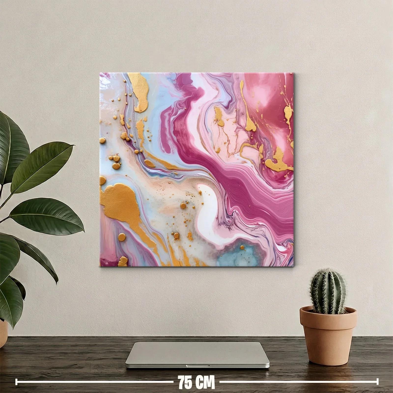 Cuadro abstracto con tonos rosas dorados y suaves contrastes — miniatura 2