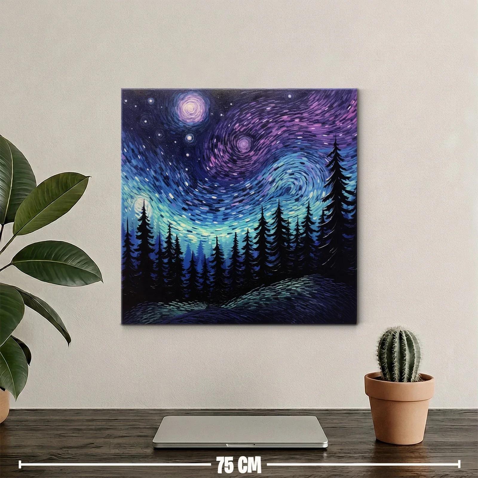 Cielo estrellado sobre bosque en tonos azul y violeta — miniatura 2