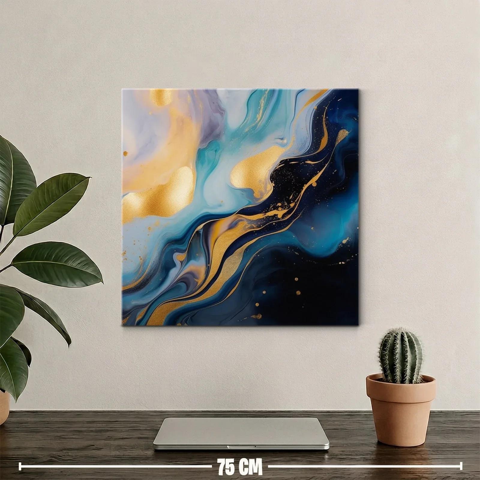 Cuadro abstracto con tonos dorados y azules intensos — miniatura 2