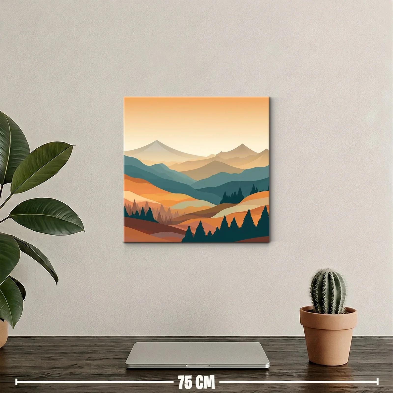 Paisaje montañoso en tonos cálidos y verdes suaves — miniatura 2