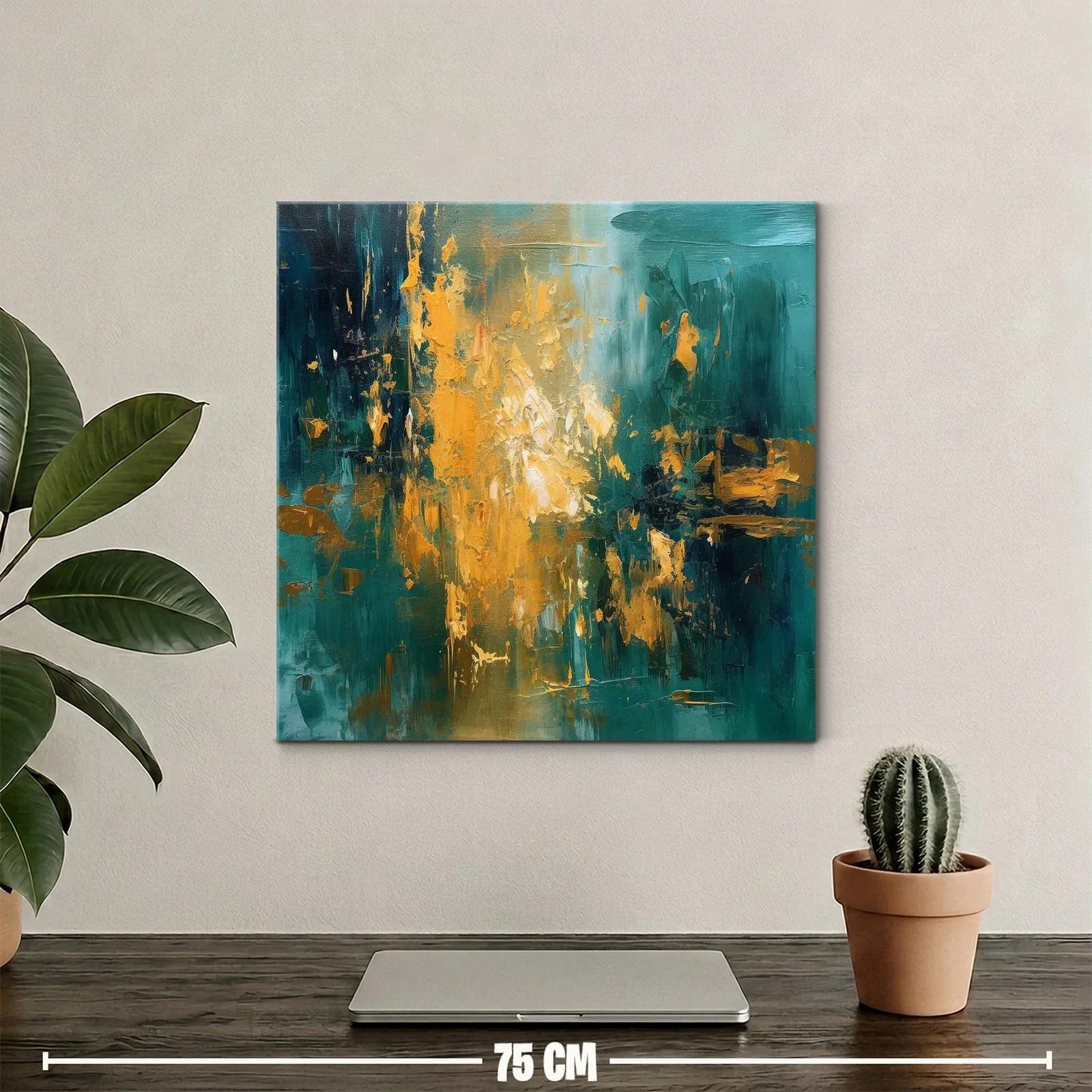 Cuadro abstracto con tonos dorados y verdes vibrantes — miniatura 2