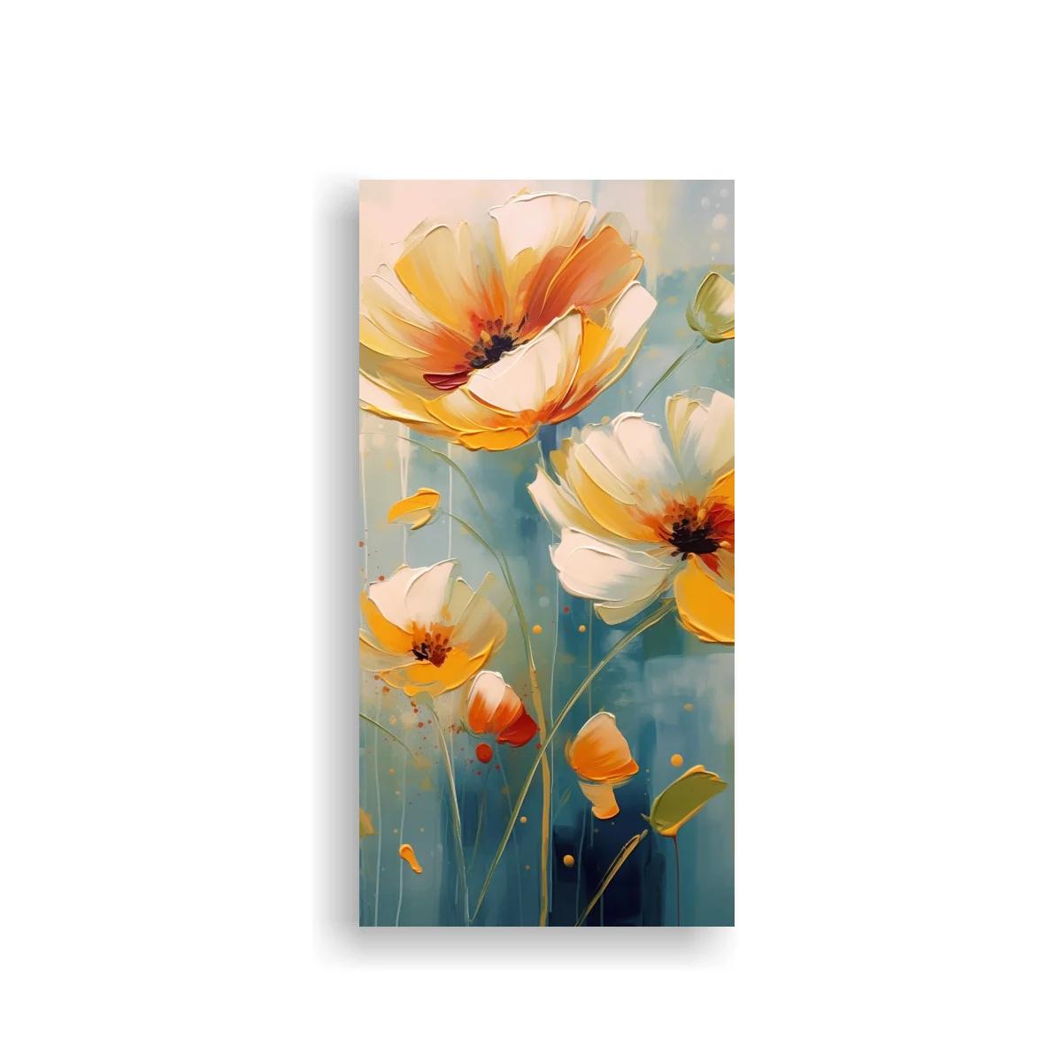 Cuadro amapolas blanco y naranja con fondo azul verdoso — imagen principal