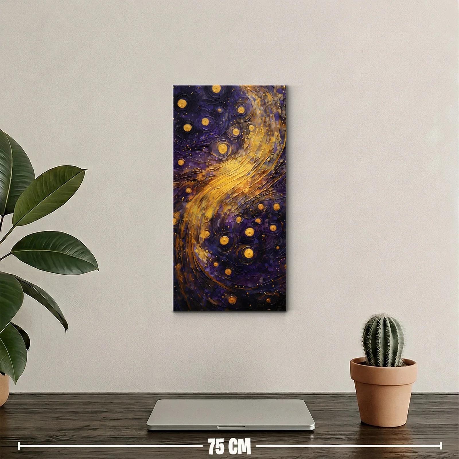 Cuadro cielo nocturno abstracto con remolino dorado y puntos — miniatura 2