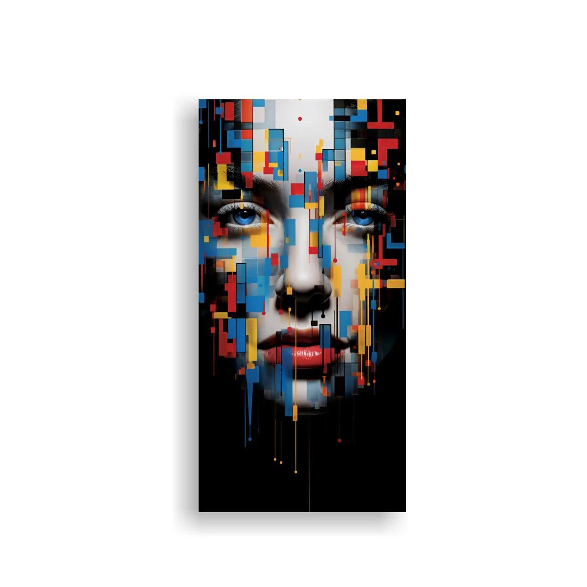 Cuadro rostro femenino fragmentado con efecto glitch — imagen principal