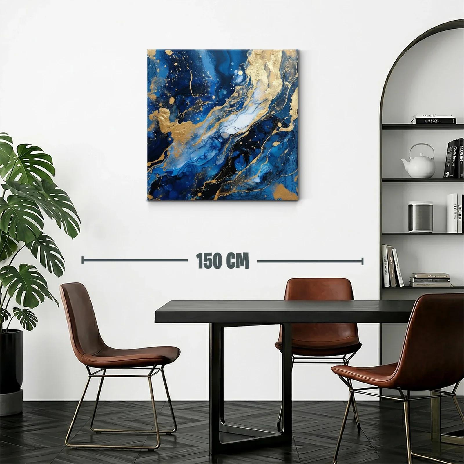 Cuadro abstracto en tonos azules con detalles dorados — miniatura 2
