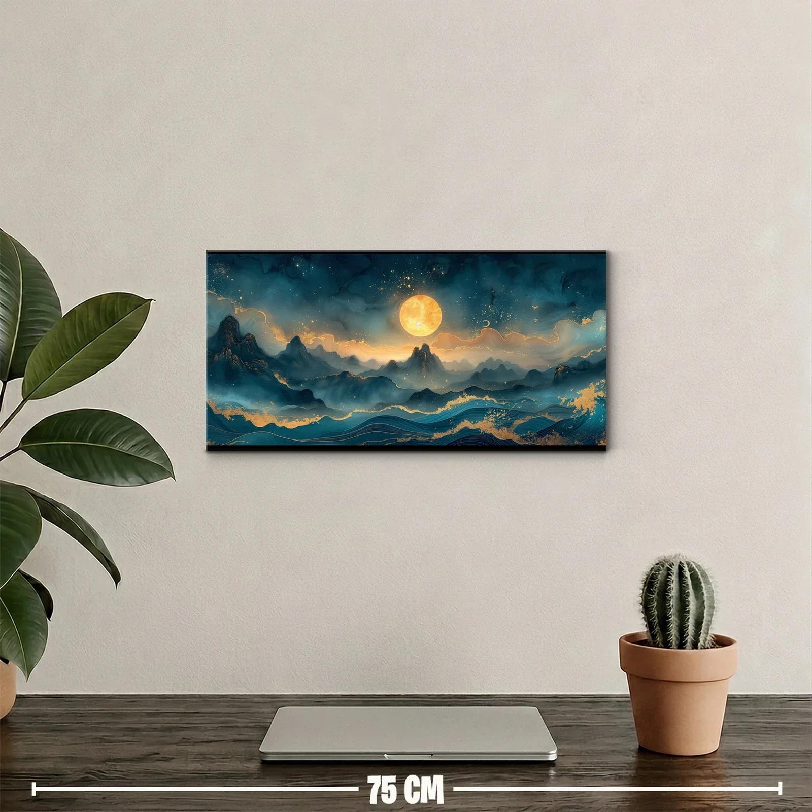 Cuadro luna llena sobre el mar de olas onduladas — miniatura 2