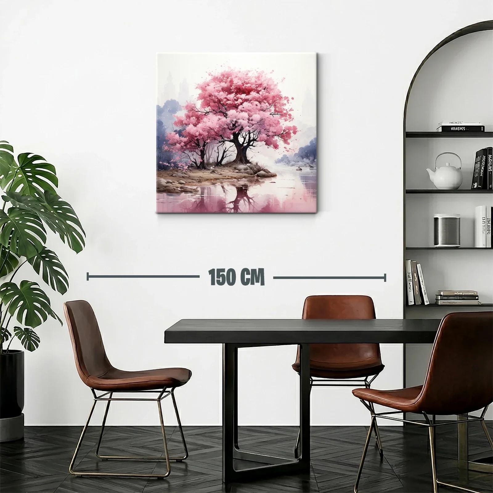 Paisaje sereno con árboles en flor y reflejo en agua — miniatura 2