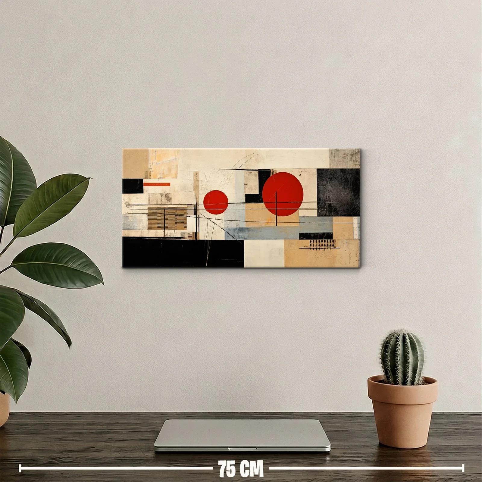 Cuadro composición geométrica abstracta con dos círculos rojos — miniatura 2