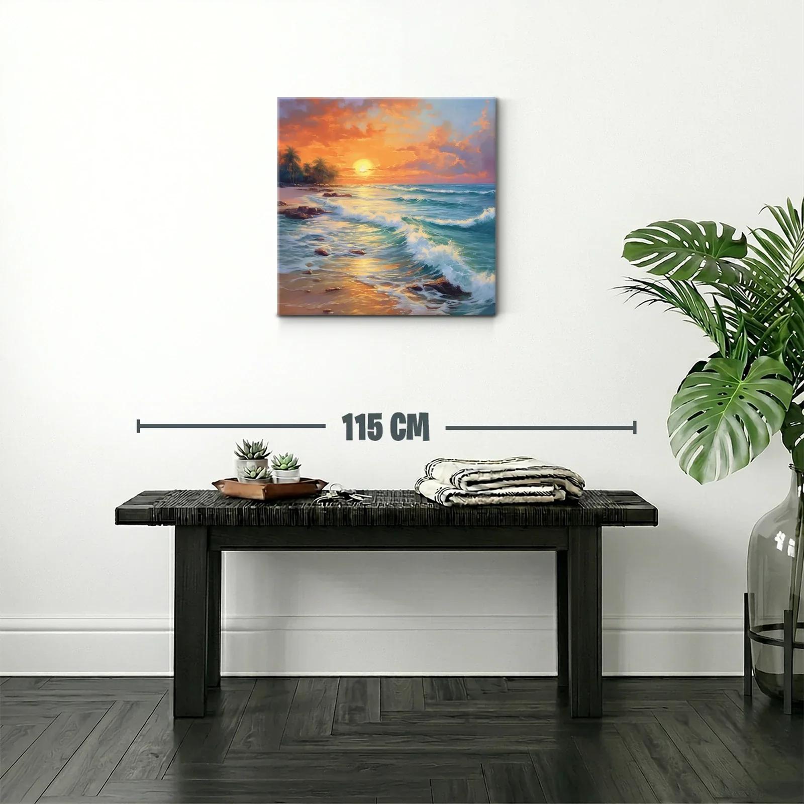 Atardecer con olas y palmeras en la playa tropical — miniatura 2