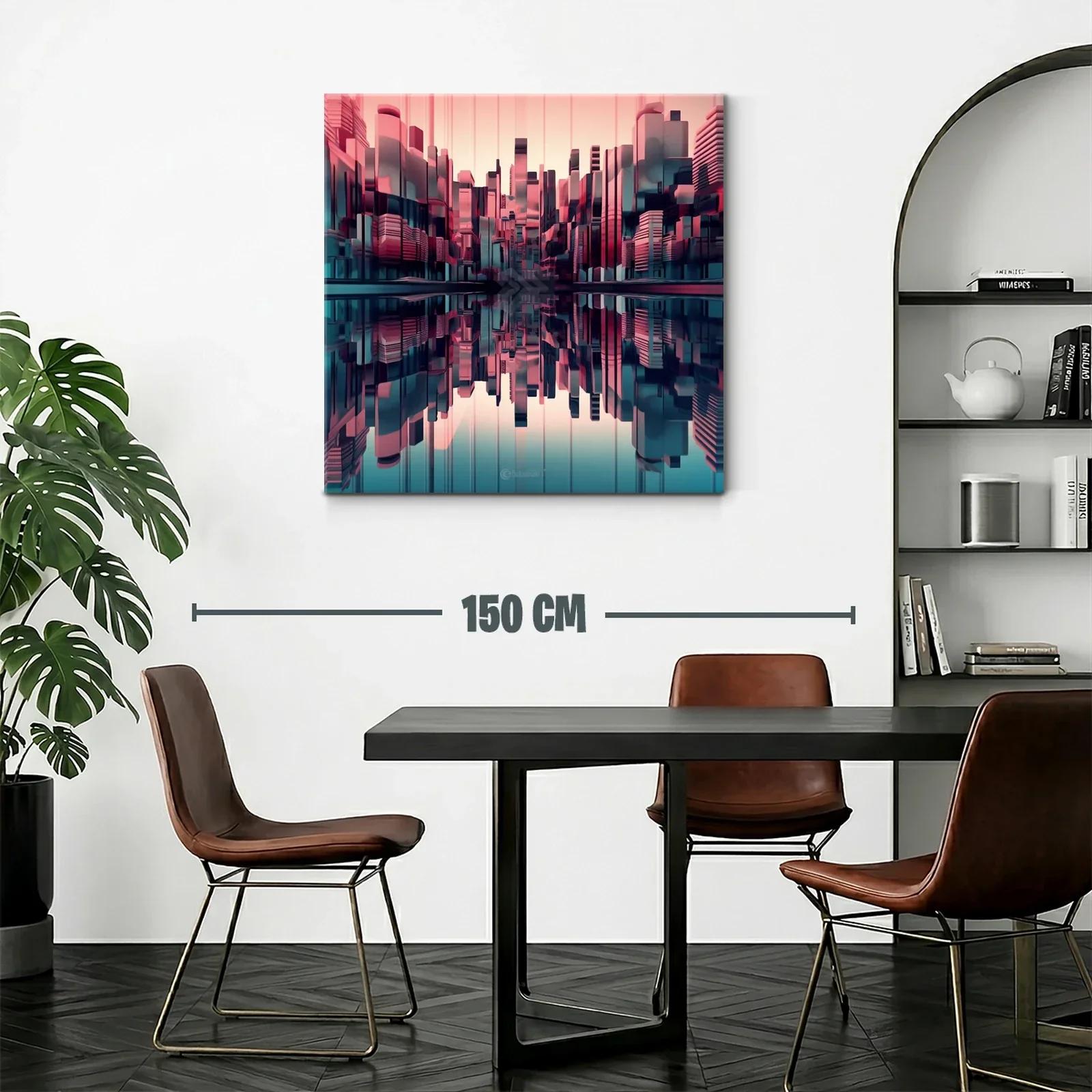 Ciudad futurista reflejada en tonos rosa y azul oscuro — miniatura 2
