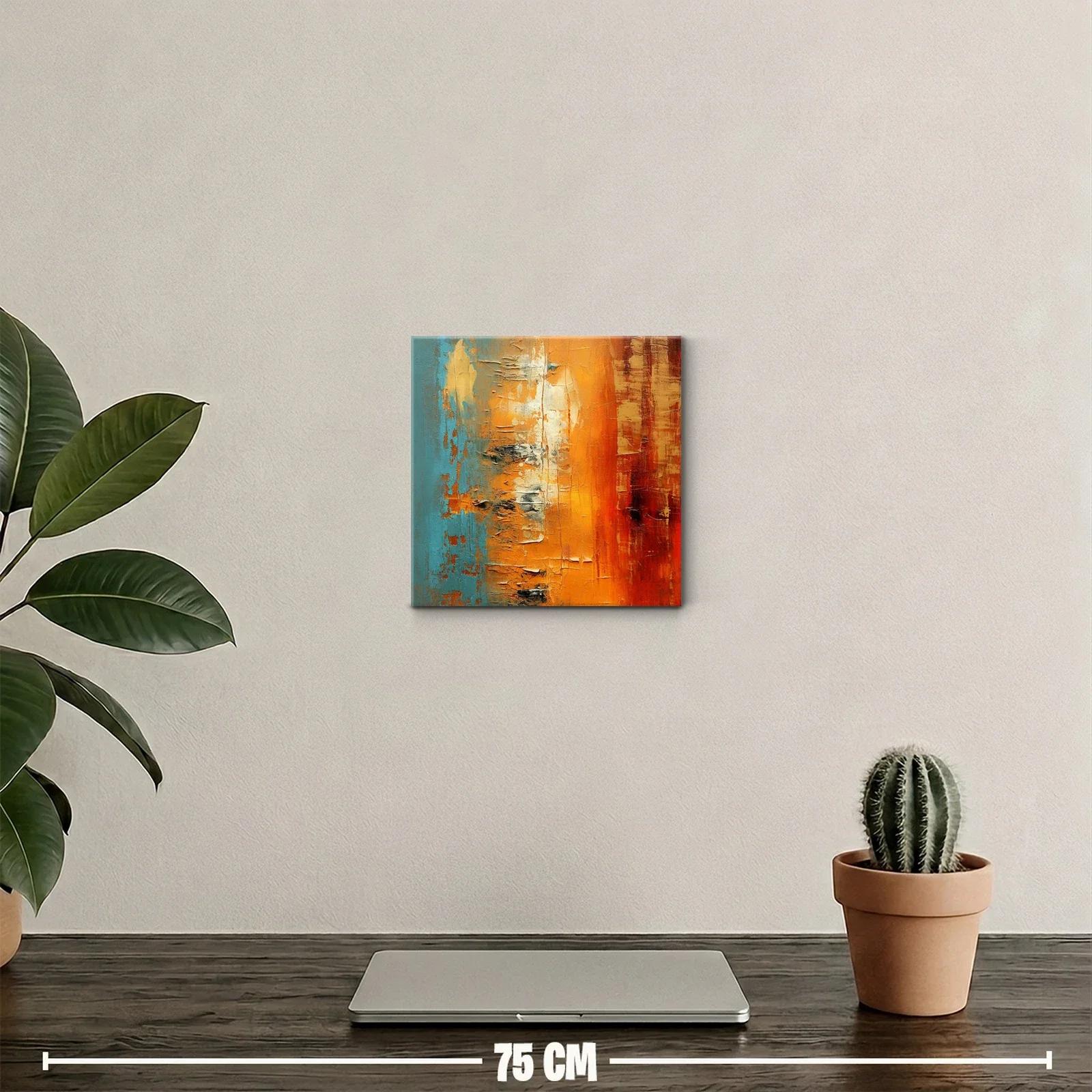 Cuadro abstracto con tonos cálidos y azul vibrante — miniatura 2