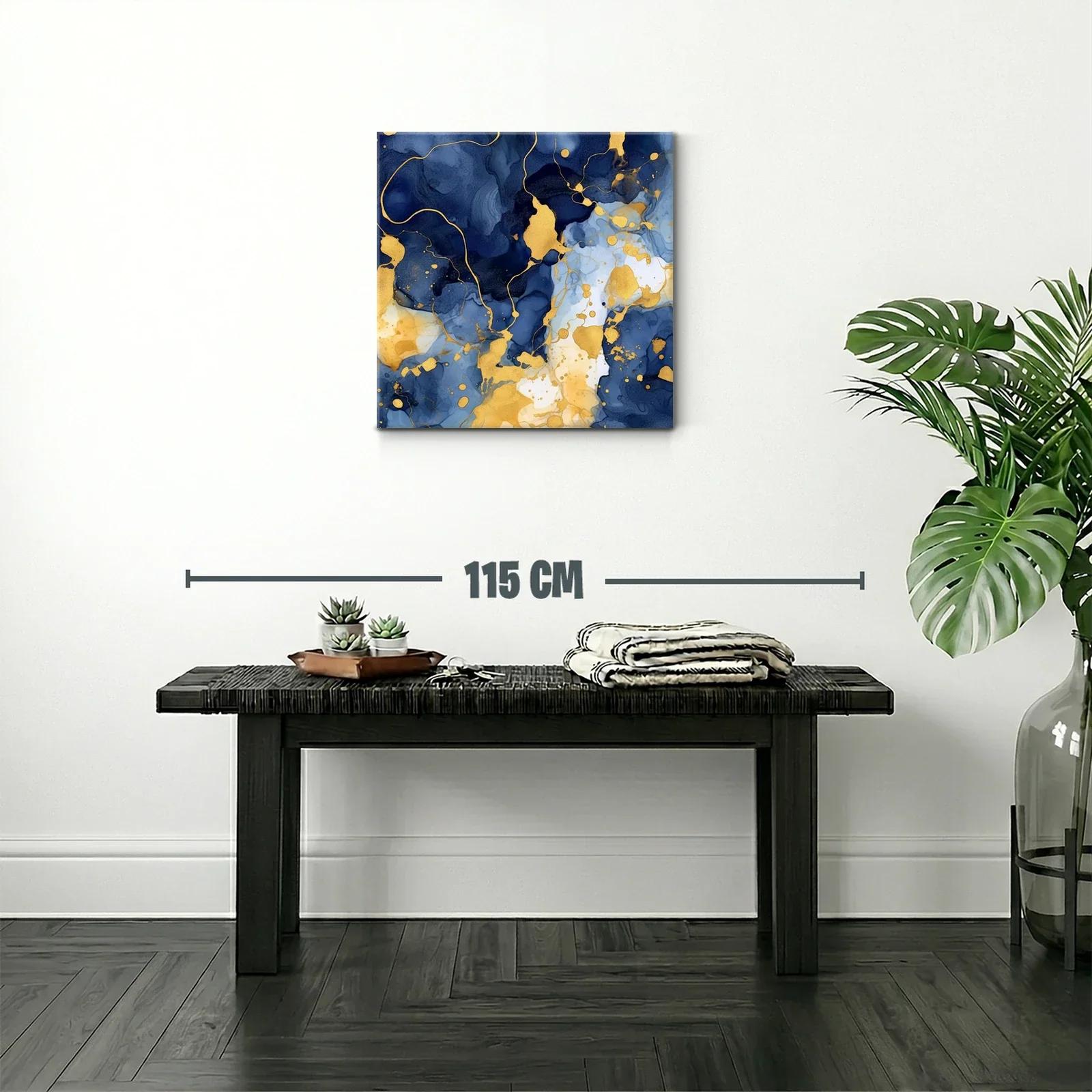 Cuadro abstracto elegante en tonos azul intenso y dorado — miniatura 2