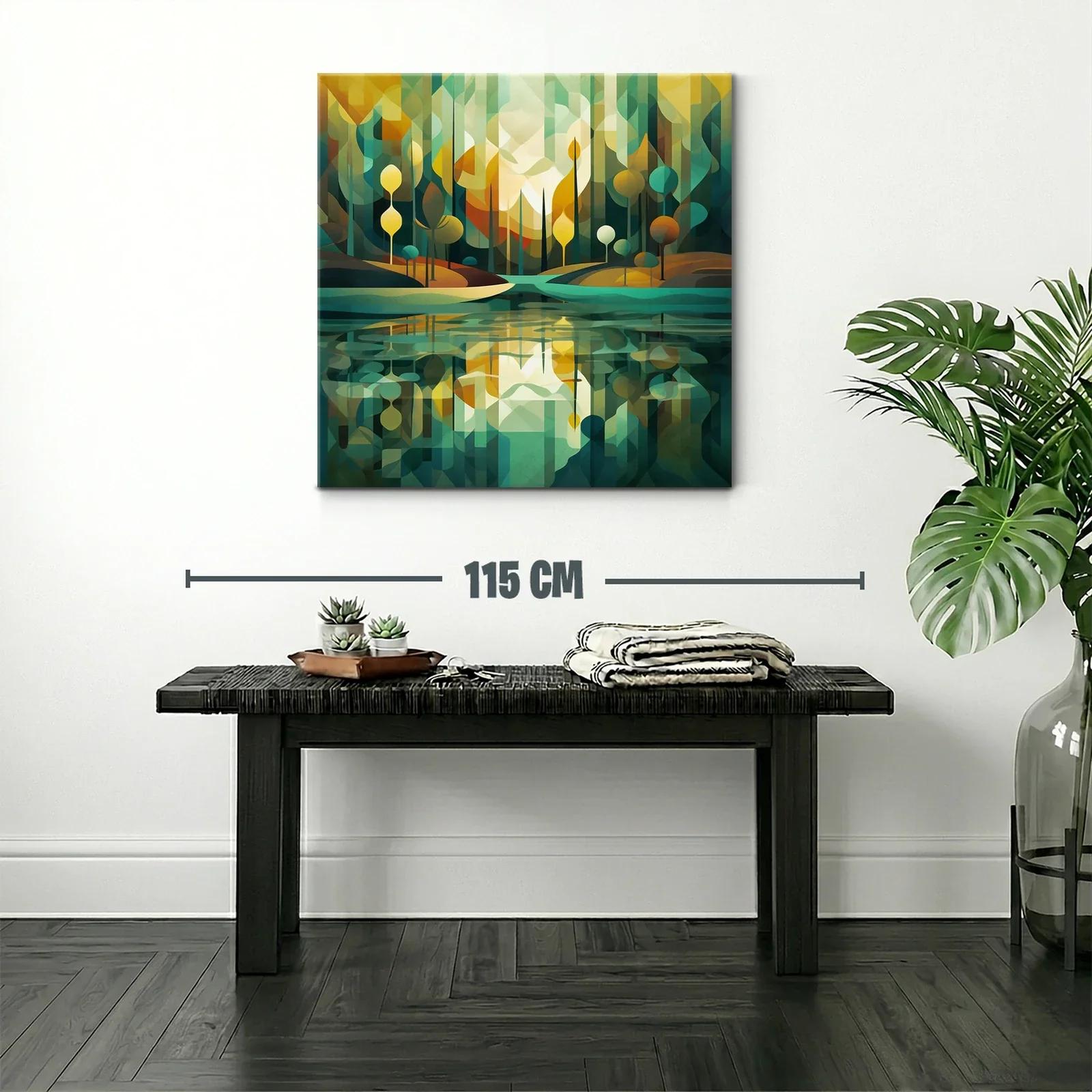 Paisaje abstracto con reflejos en tonos verdes y dorados — miniatura 2