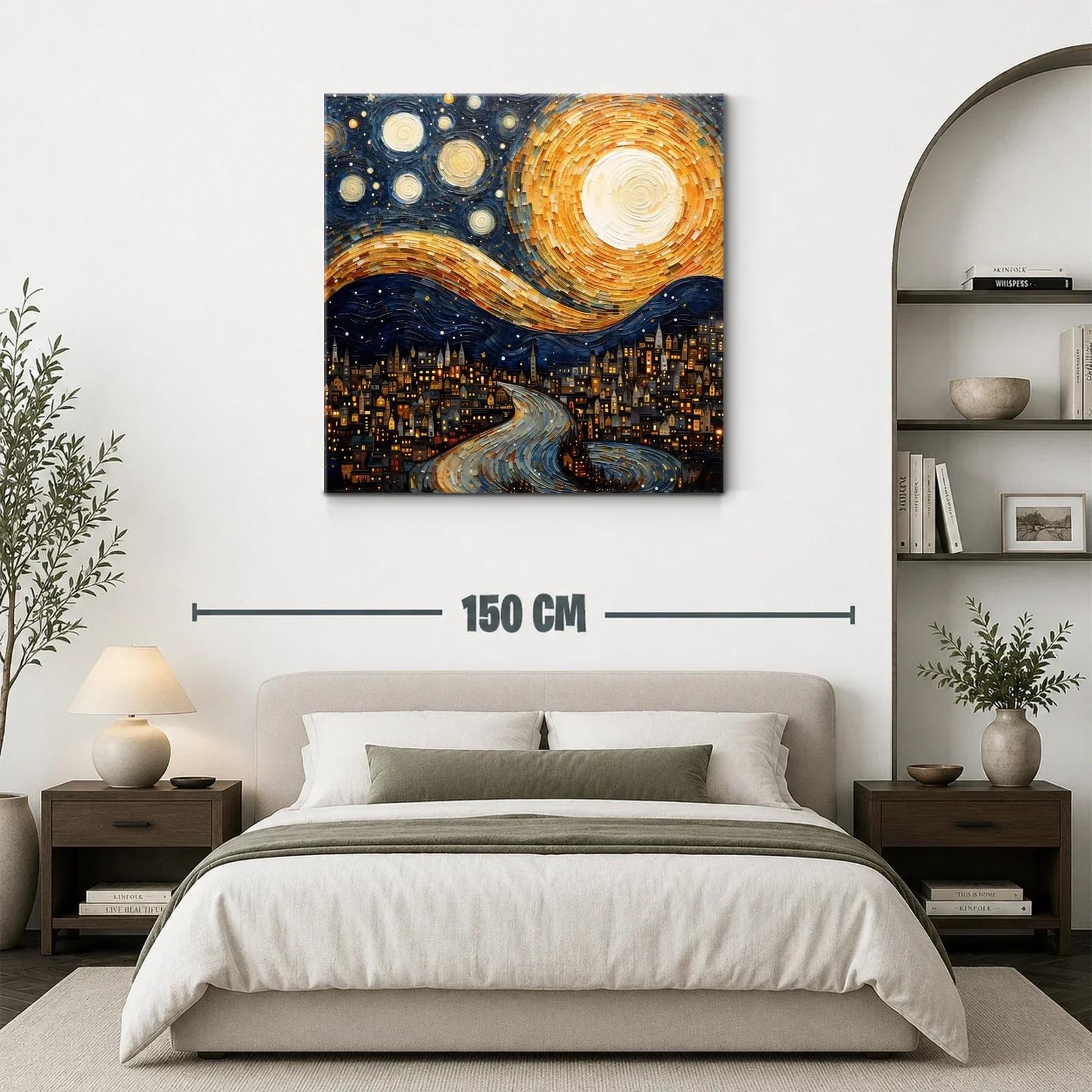 Paisaje nocturno con luna y estrellas sobre ciudad iluminada — miniatura 3
