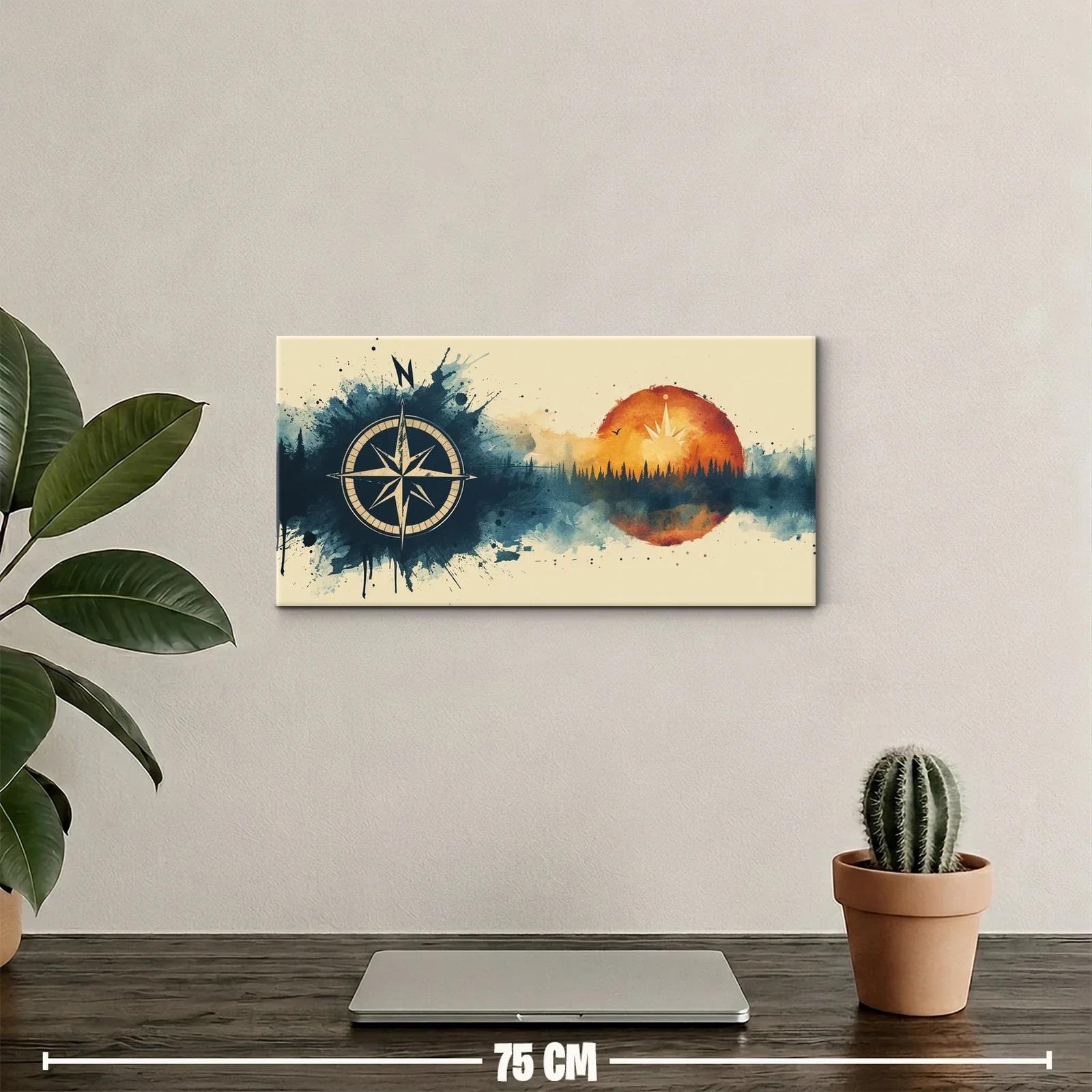 Cuadro rosa de los vientos con sol naranja y banda de acuarela — miniatura 2