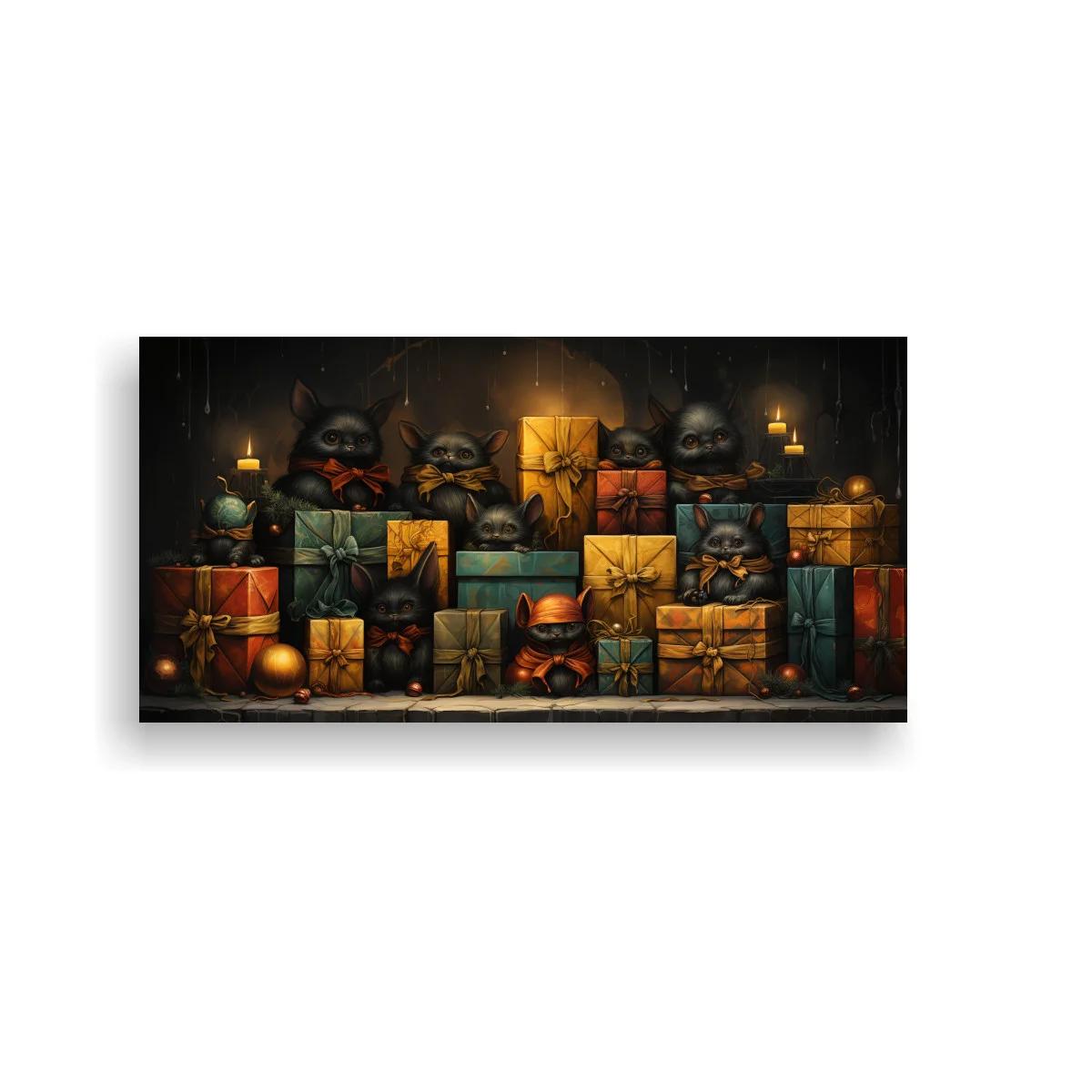 Cuadro regalos apilados con calaveras y velas — imagen principal