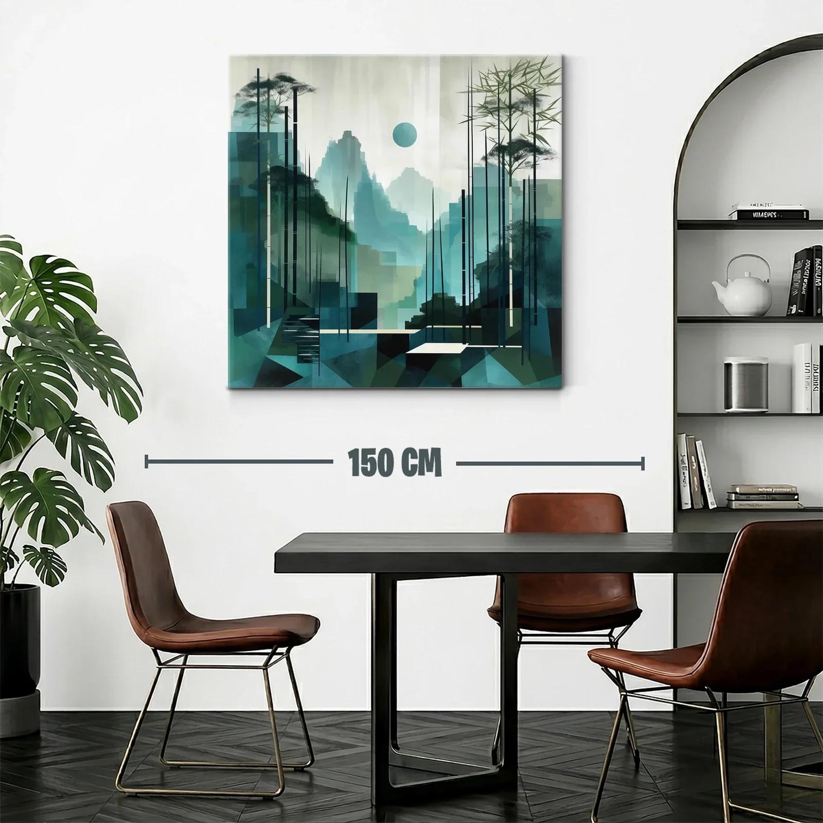 Paisaje abstracto con montañas y bambú en tonos verdes — miniatura 2