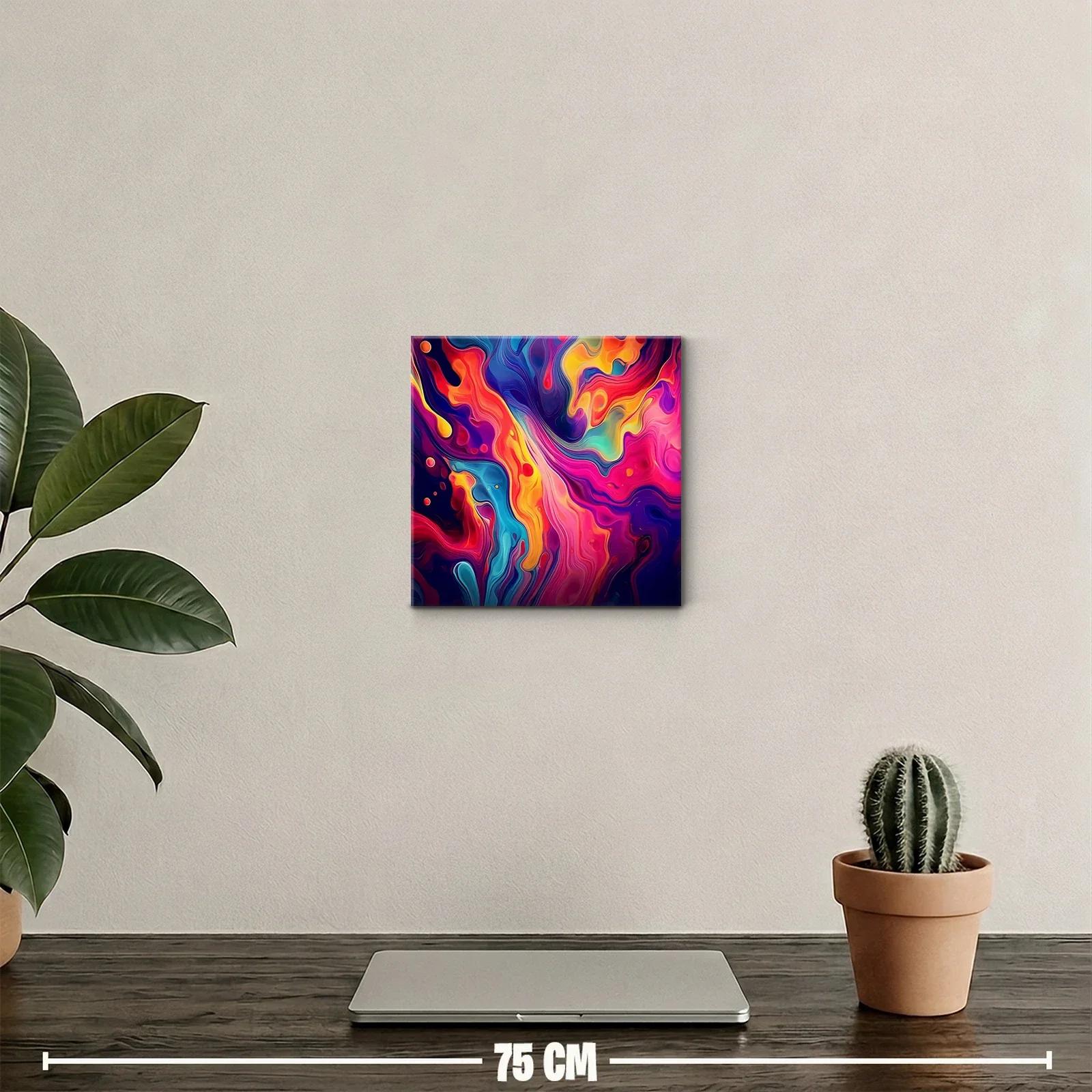 Cuadro abstracto con vibrantes tonos rojo naranja y azul — miniatura 2