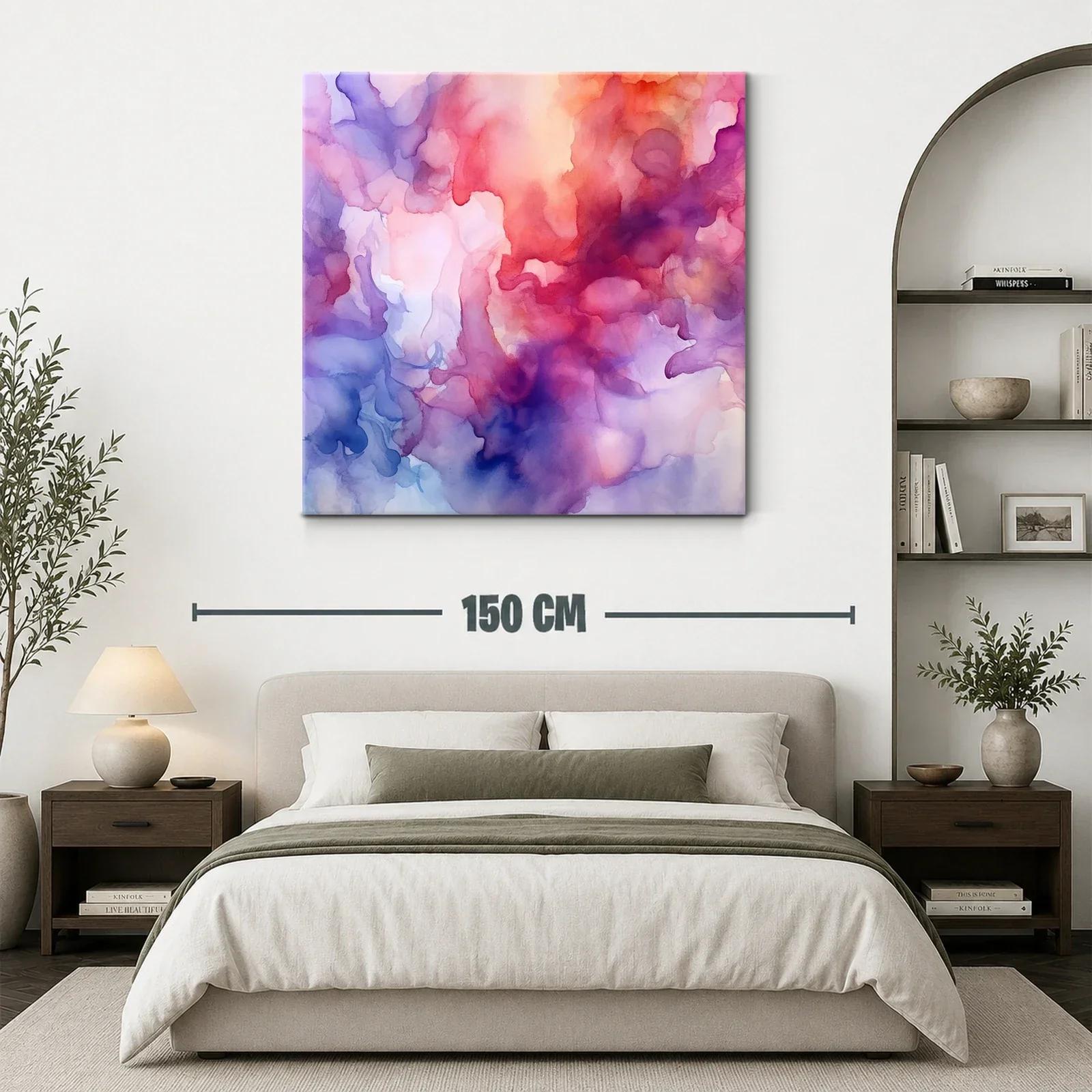 Cuadro abstracto con tonos cálidos y lilas vibrantes — miniatura 3
