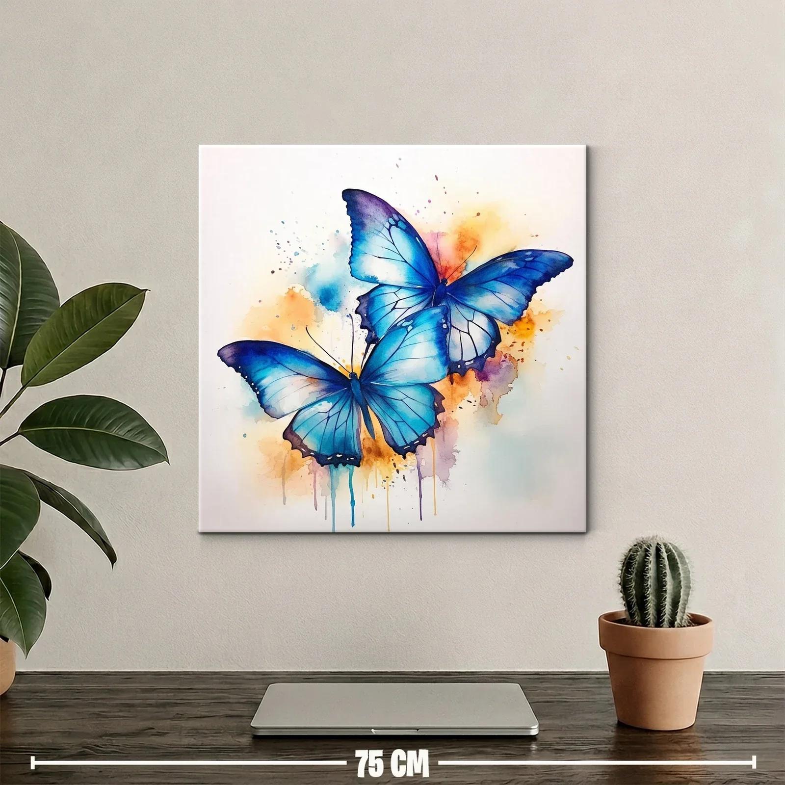 Mariposas azules con fondo en tonos cálidos vibrantes — miniatura 2