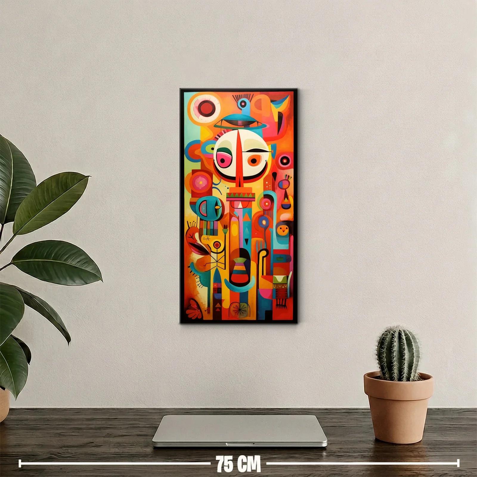 Cuadro rostro abstracto tipo máscara con nariz roja y tocado azul — miniatura 2