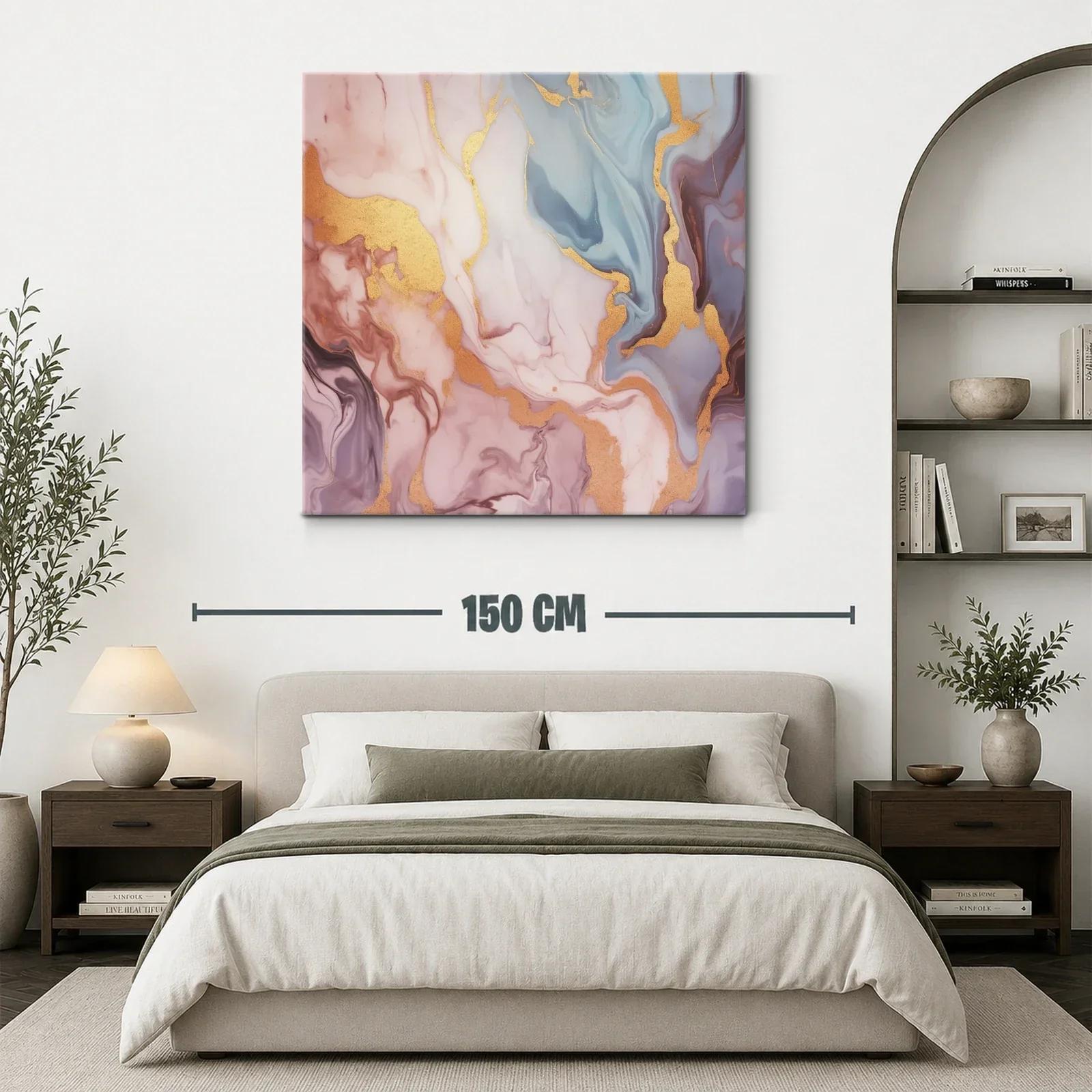 Cuadro abstracto en tonos pastel con detalles dorados — miniatura 3