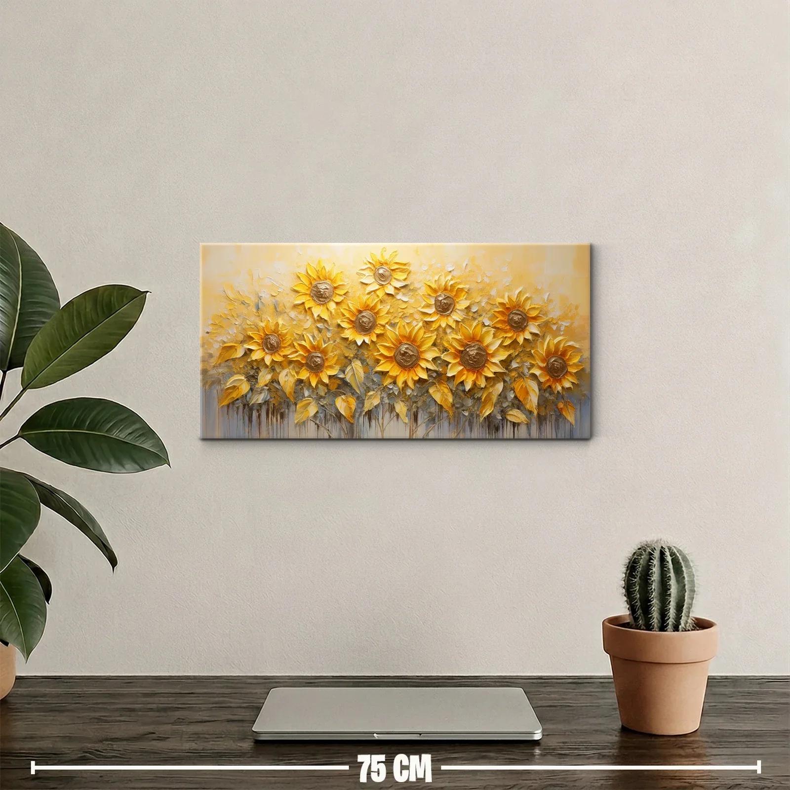 Cuadro de girasoles en arreglo horizontal sobre fondo claro — miniatura 2