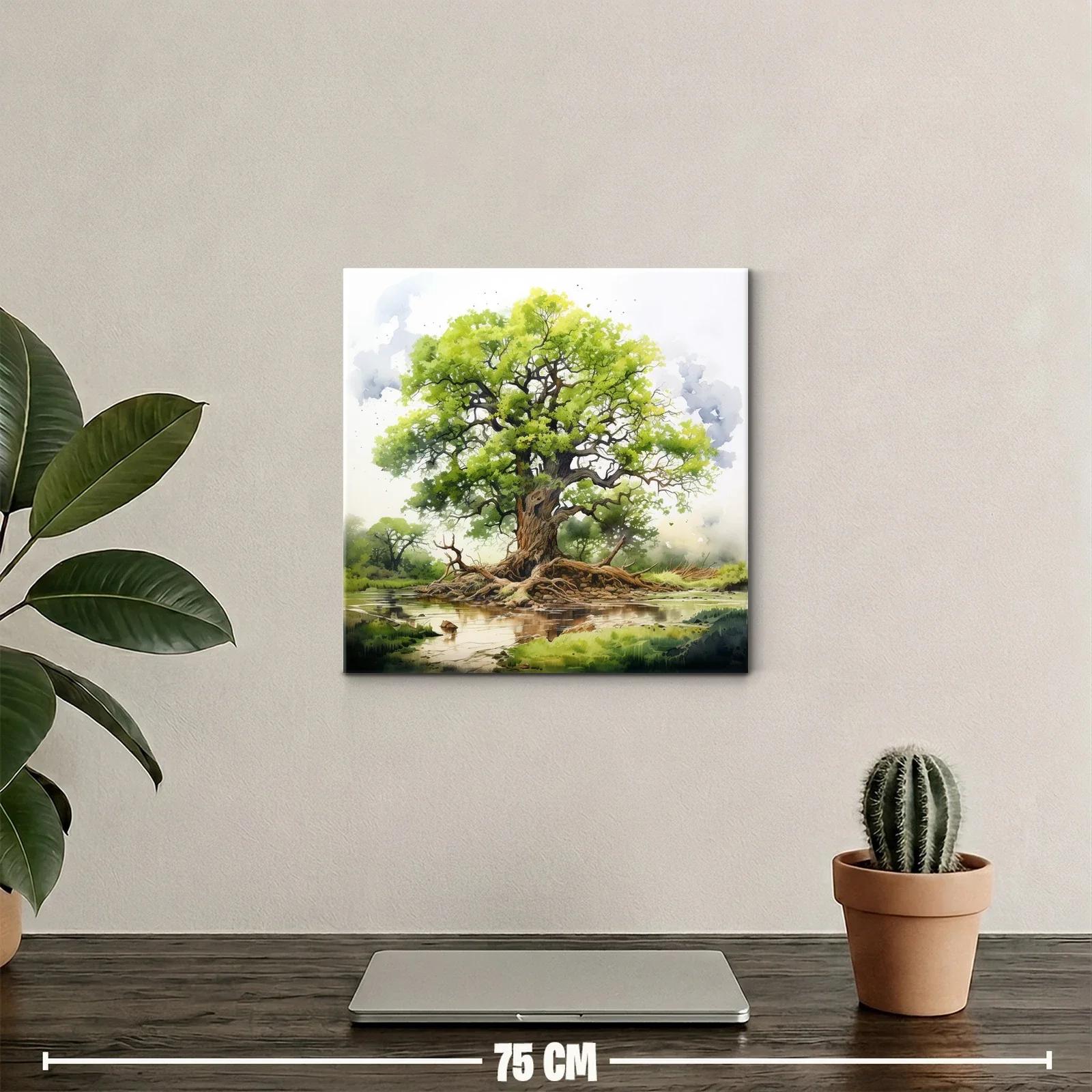 Majestuoso árbol junto a un tranquilo río en paisaje natural — miniatura 2