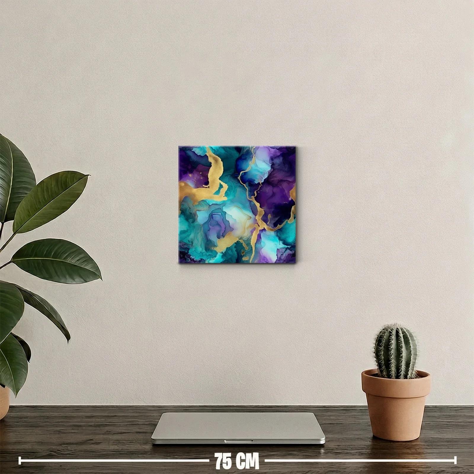 Arte abstracto en azul turquesa y morado con detalles dorados — miniatura 2