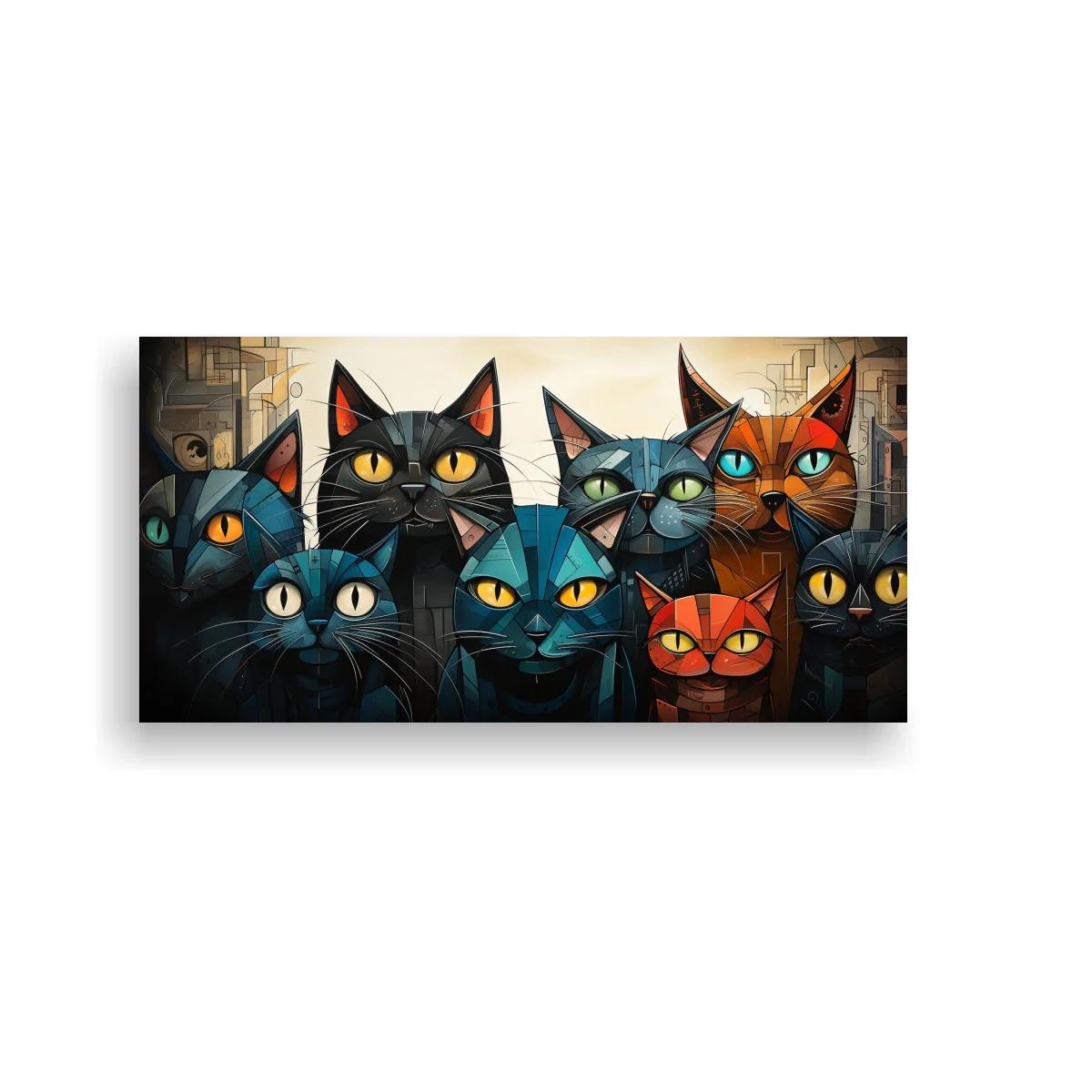Cuadro grupo de gatos de colores con rostros angulosos — imagen principal