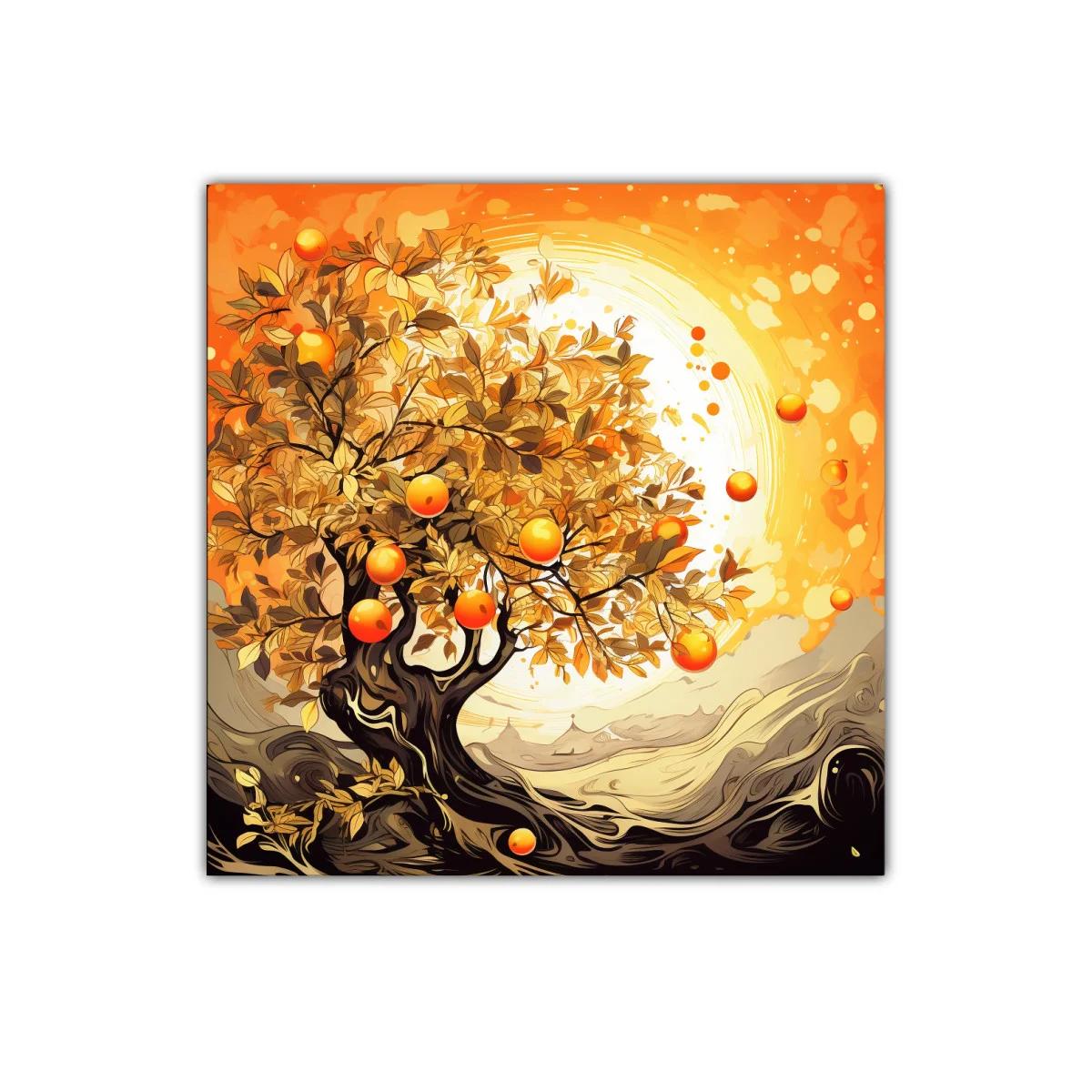 Árbol frutal vibrante con tonos cálidos y dorados — miniatura 1