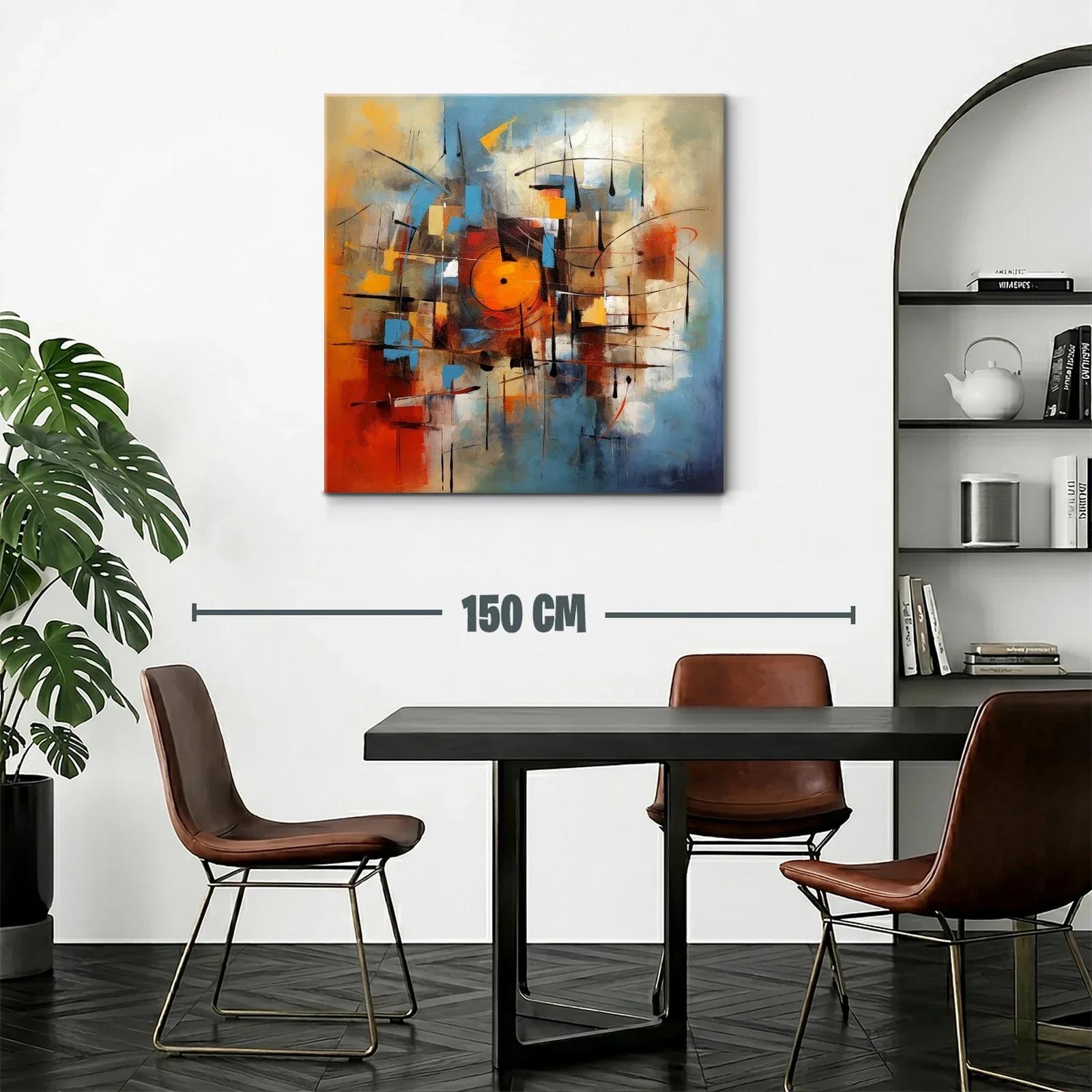 Cuadro abstracto moderno con vibrantes tonos cálidos y fríos — miniatura 2