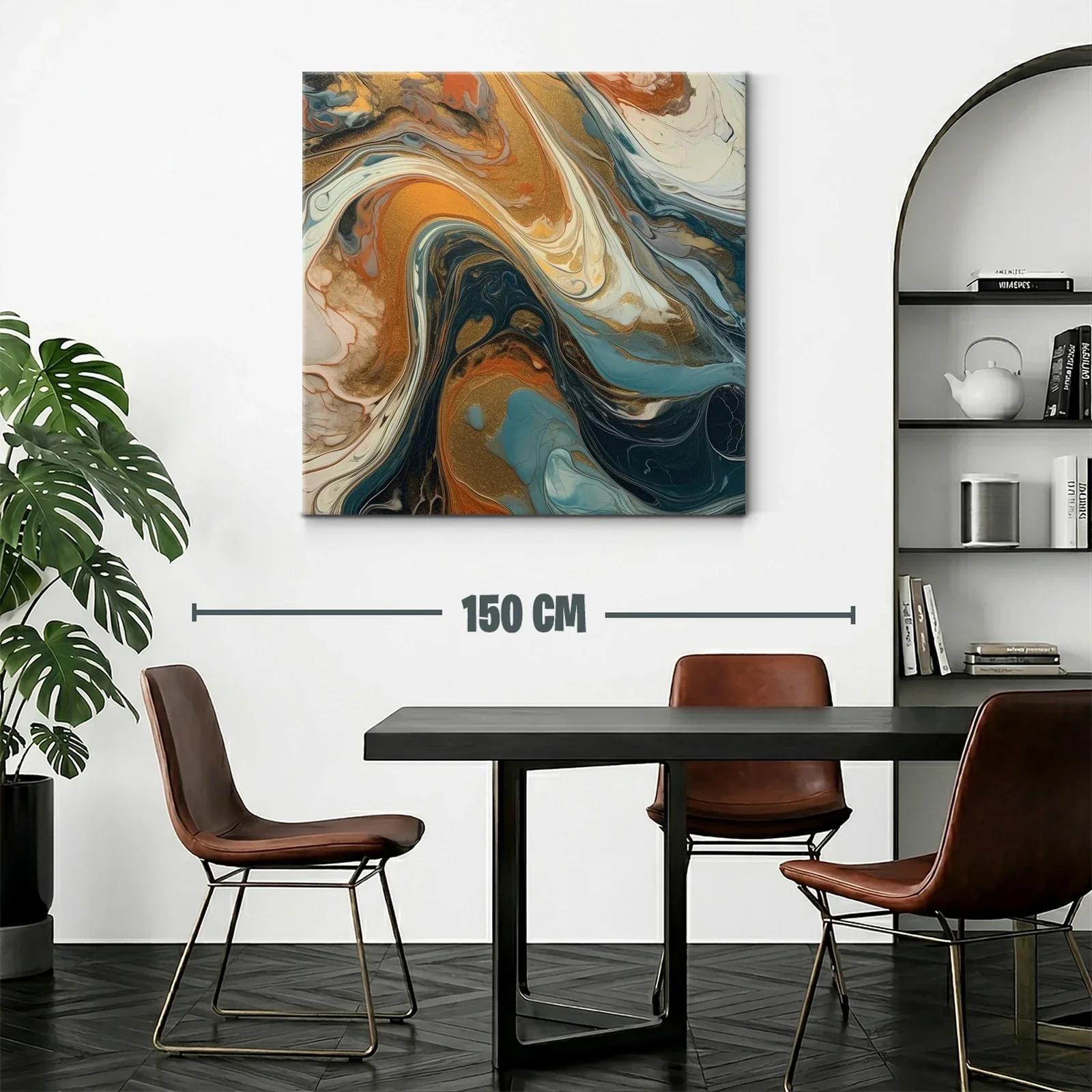 Cuadro abstracto con tonos cálidos y fríos armonizados — miniatura 2