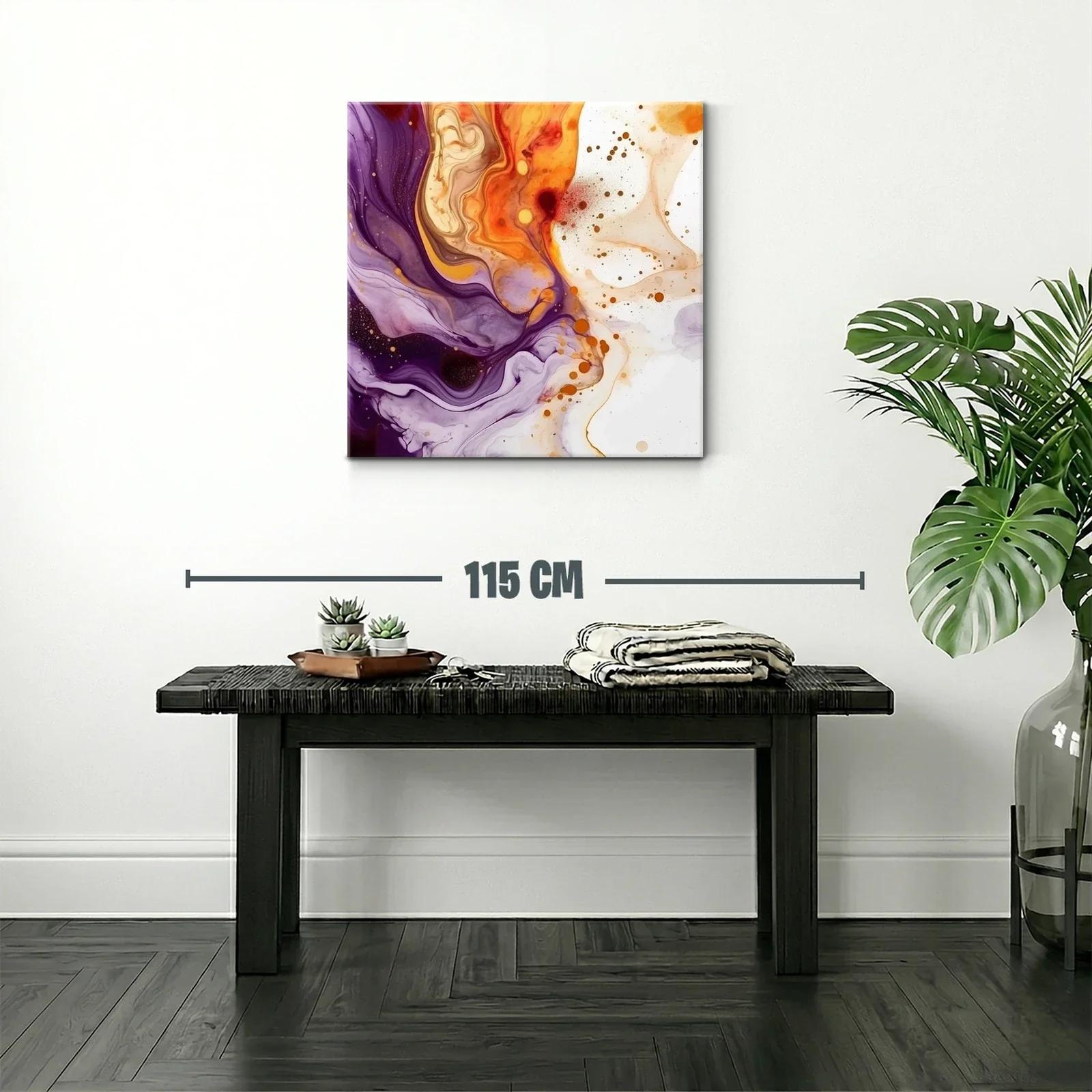 Cuadro abstracto con tonos cálidos y lilas vibrantes — miniatura 2