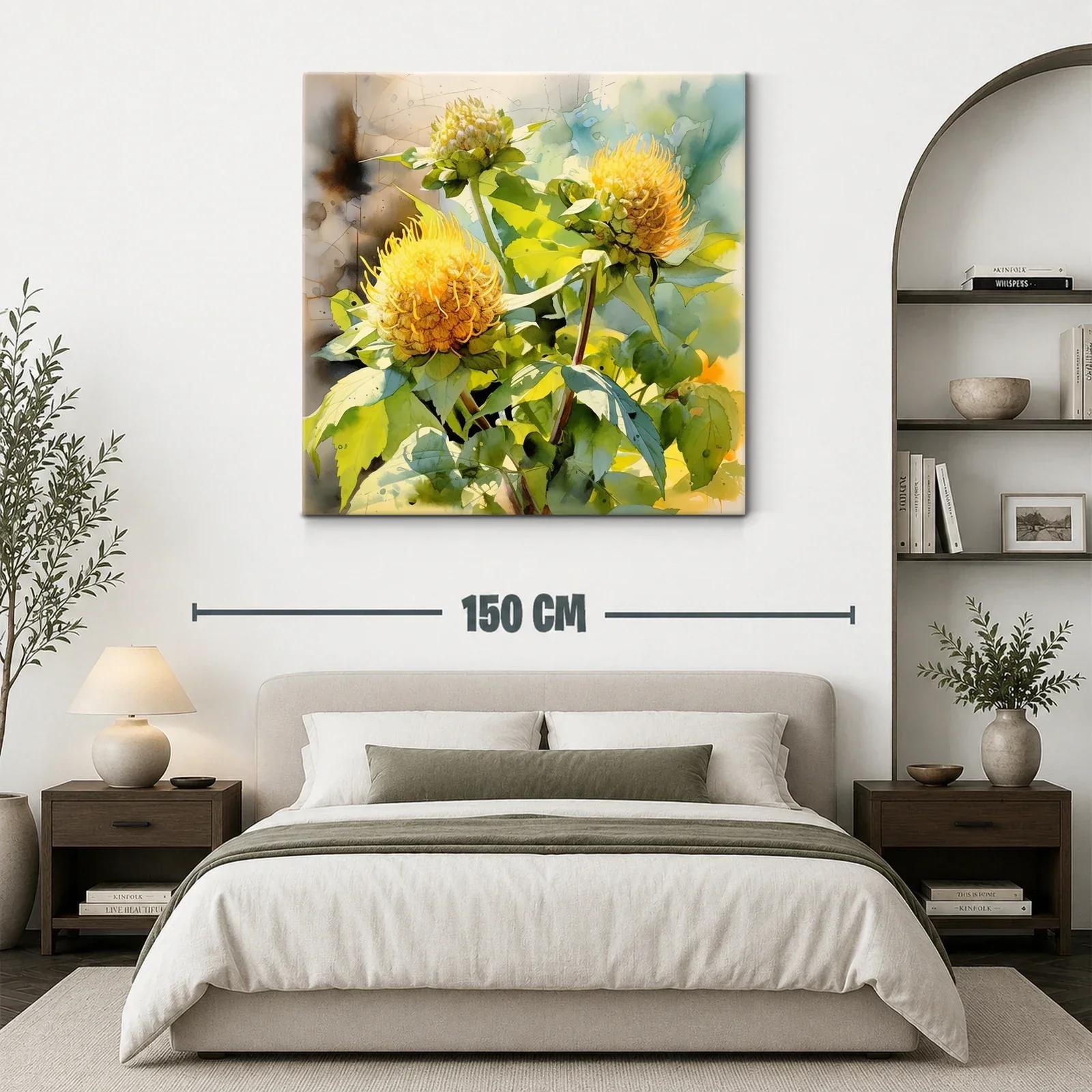Cuadro floral vibrante con tonos amarillos y verdes naturales — miniatura 3