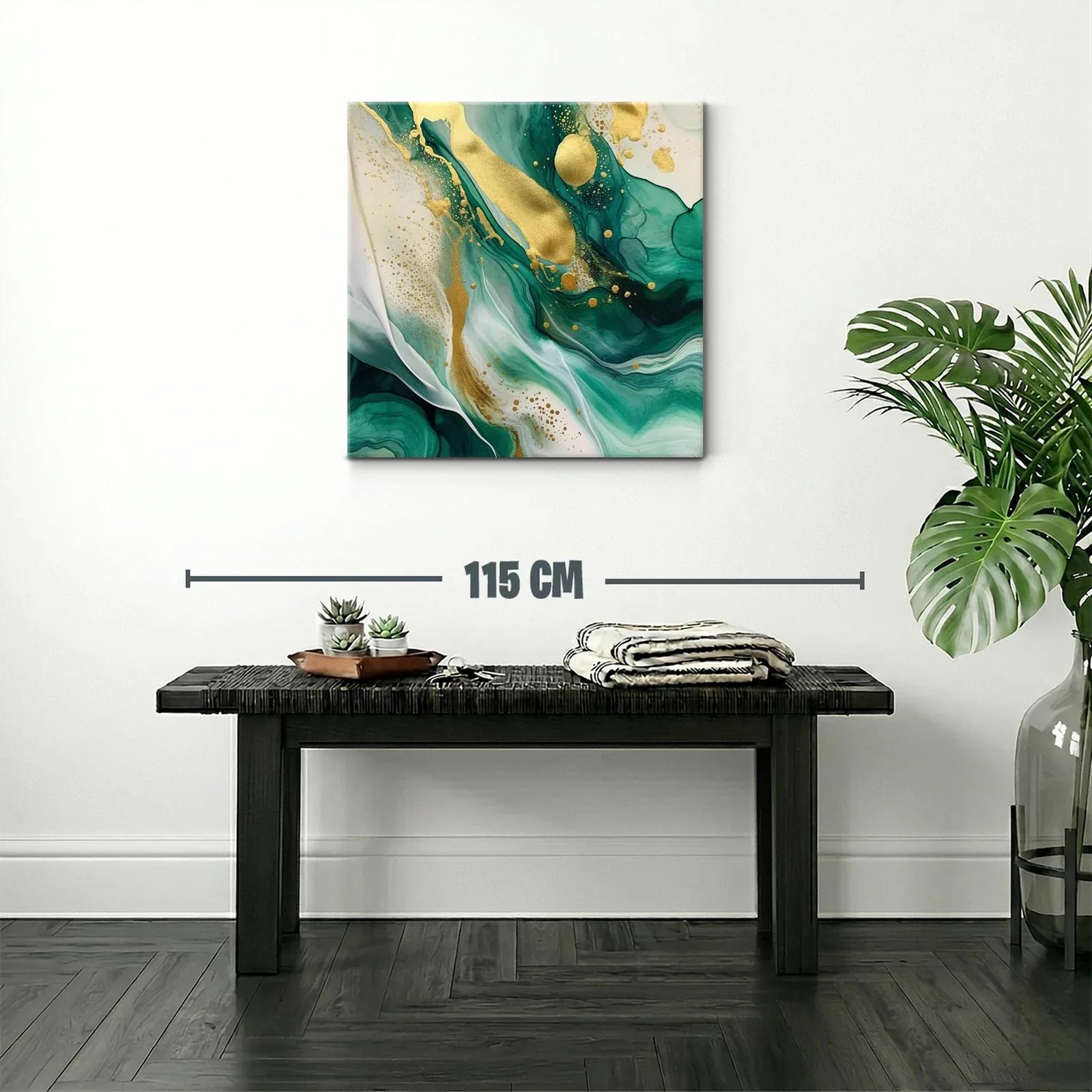 Cuadro Abstracto con Tonos Verdes y Detalles Dorados — miniatura 2