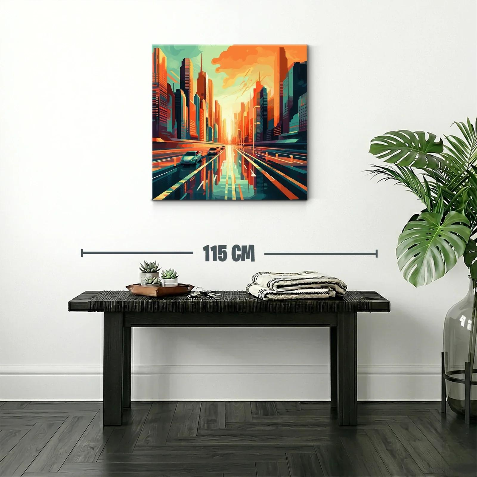 Atardecer urbano con reflejos vibrantes en ciudad moderna — miniatura 2