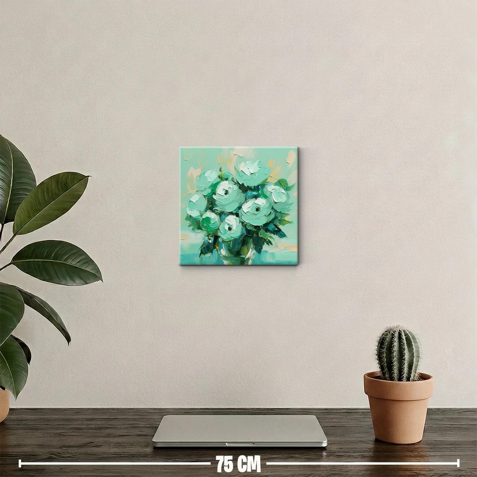 Cuadro decorativo con ramos de flores en tonos verdes y blancos — miniatura 2
