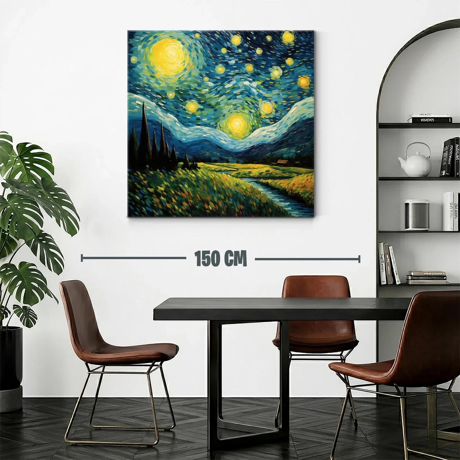Paisaje nocturno vibrante con cielo estrellado y campo iluminado — miniatura 2