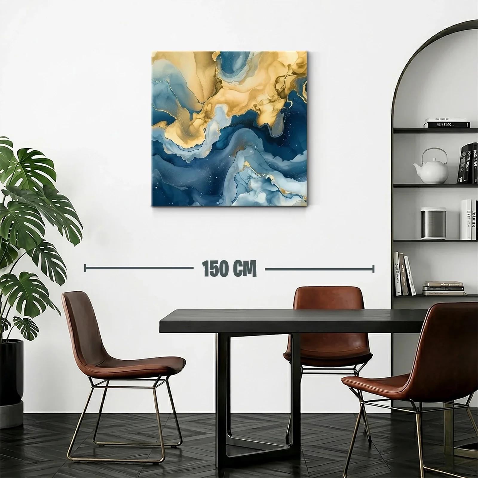 Composición abstracta en azul y dorado efecto fluido — miniatura 2