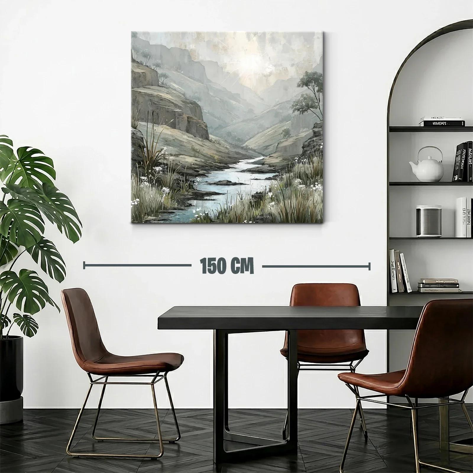 Paisaje sereno con río y montañas en tonos suaves — miniatura 2