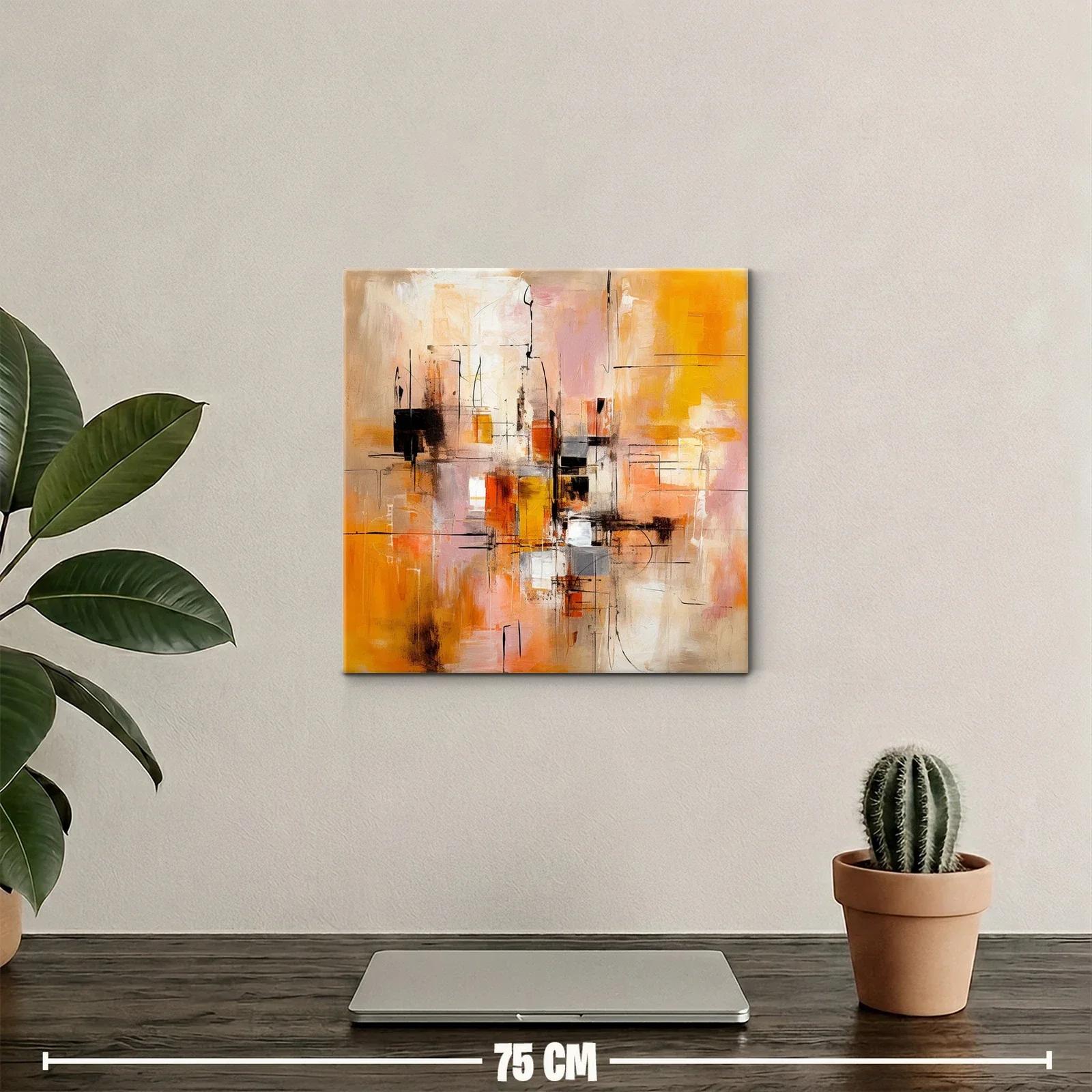 Cuadro abstracto con tonalidades cálidas y diseño geométrico — miniatura 2