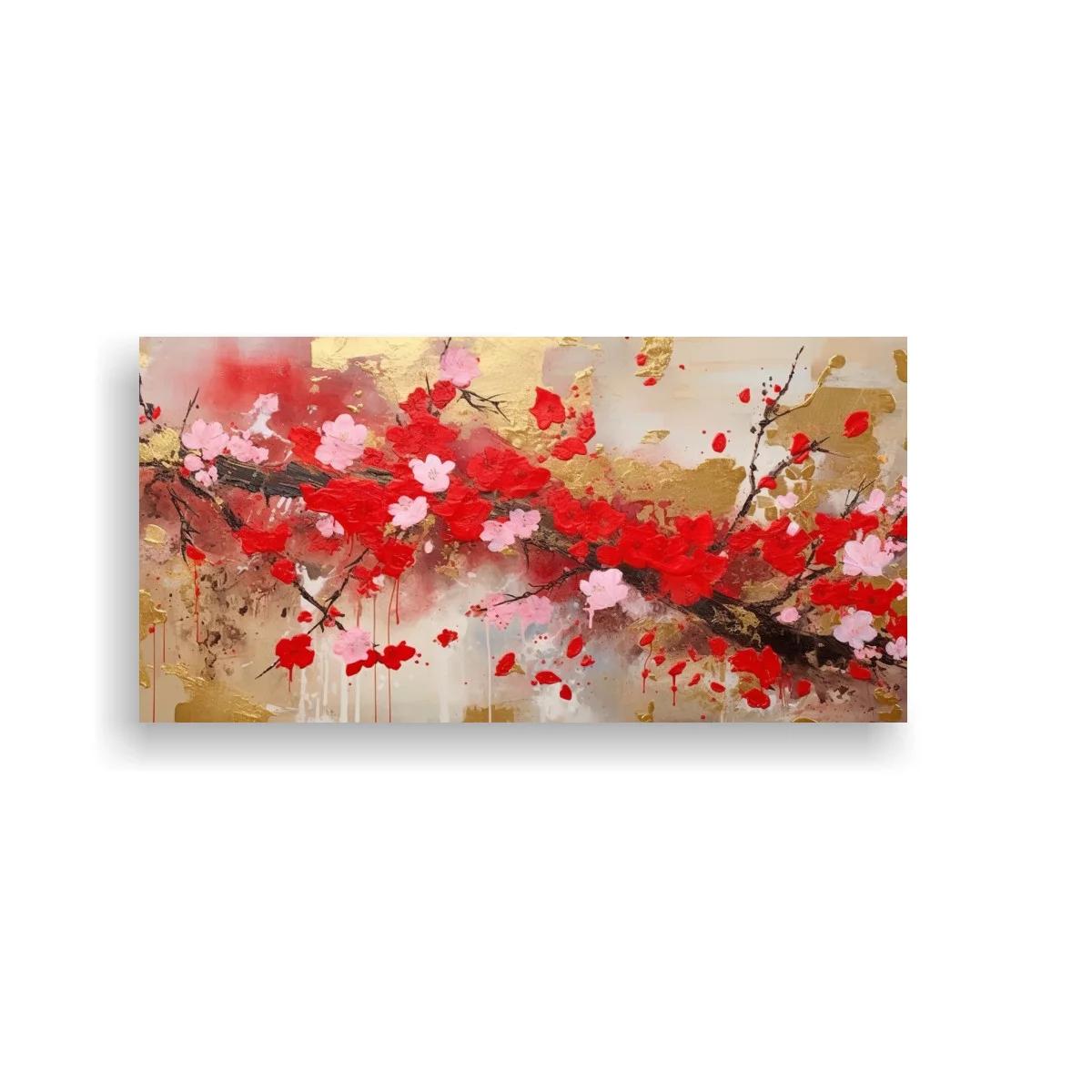 Cuadro rama de flores rojas en formato panorámico — imagen principal