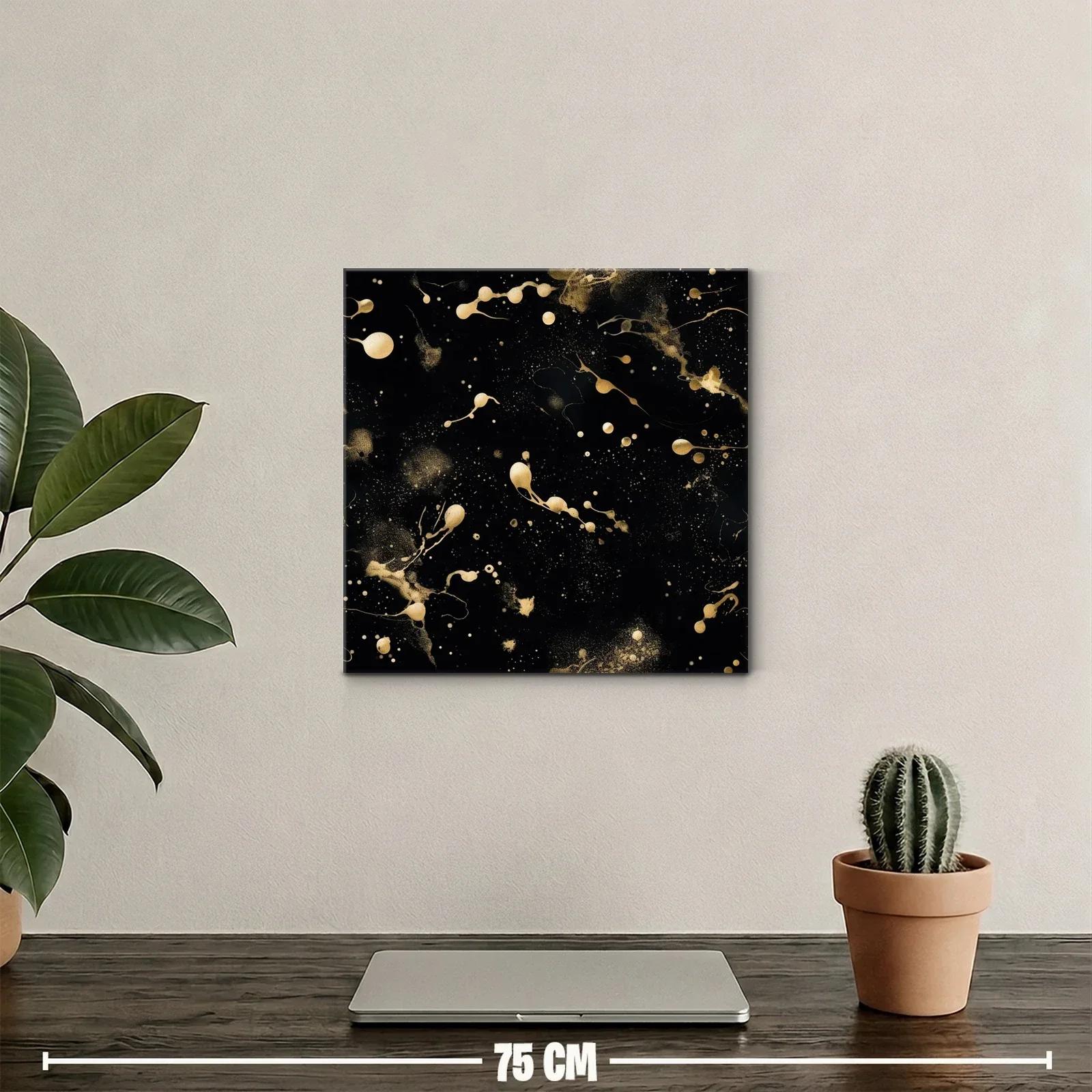 Cuadro abstracto con manchas doradas sobre fondo negro — miniatura 2