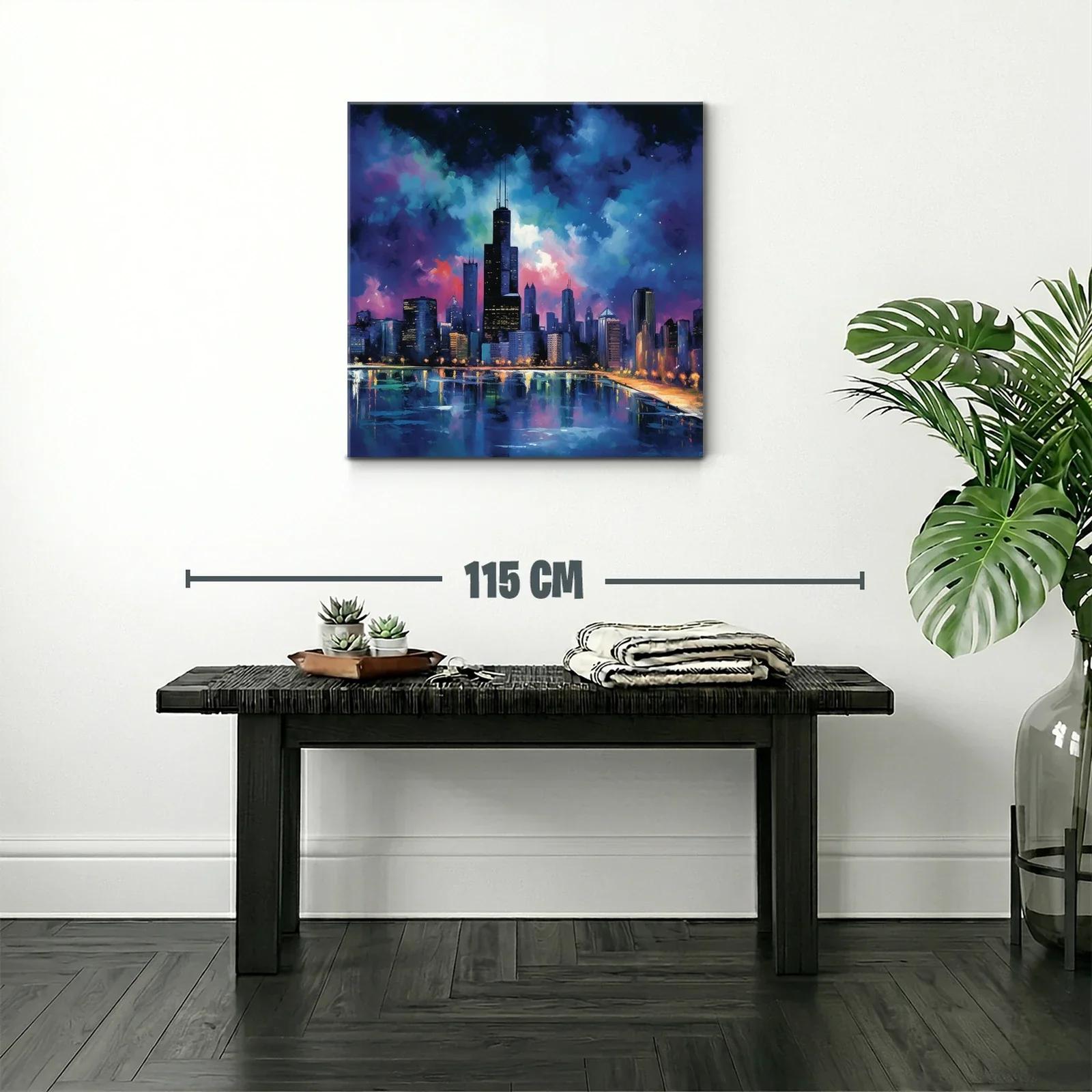 Ciudad nocturna con reflejos y cielo vibrante en azul y púrpura — miniatura 2