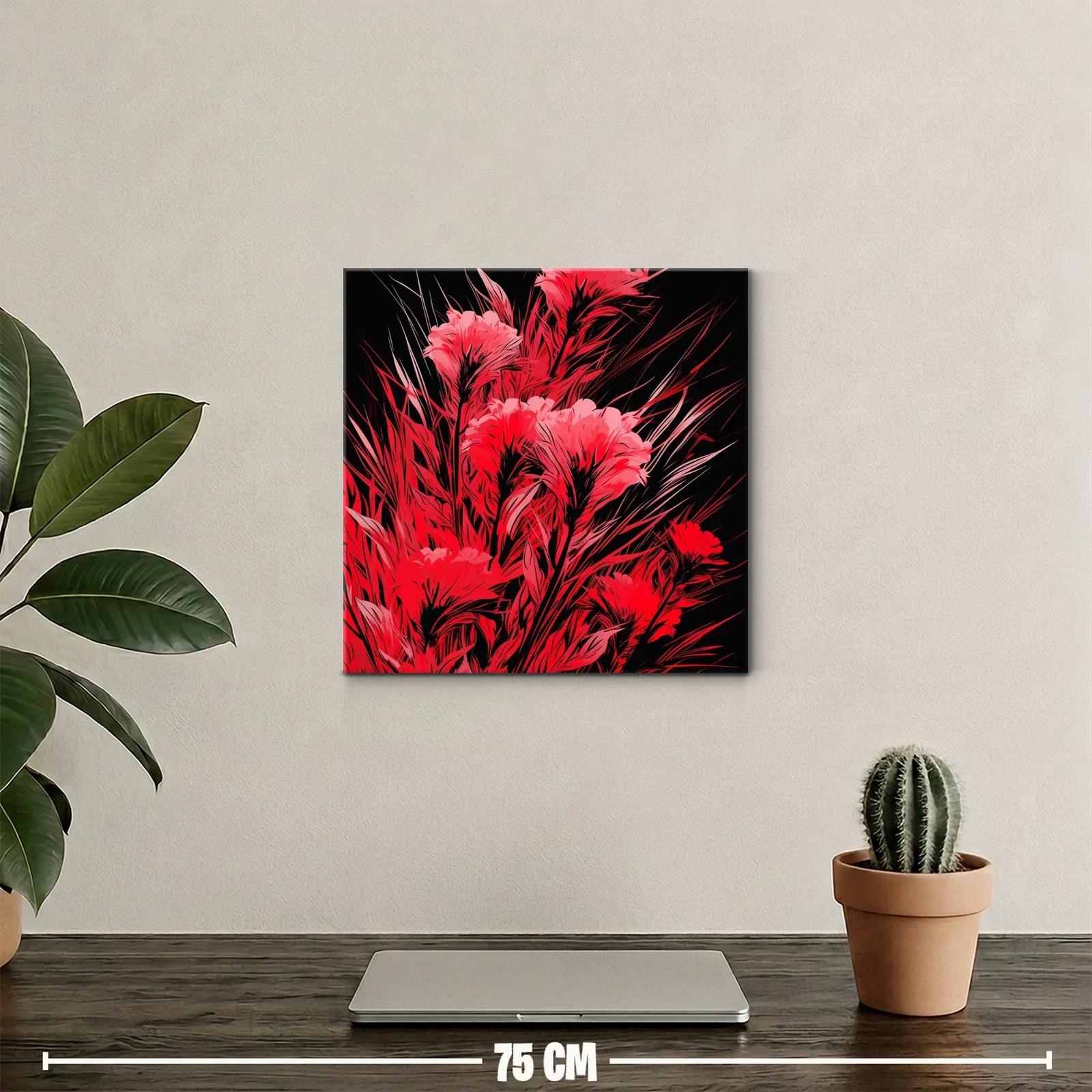 Cuadro floral vibrante en tonos rojos y negro — miniatura 2