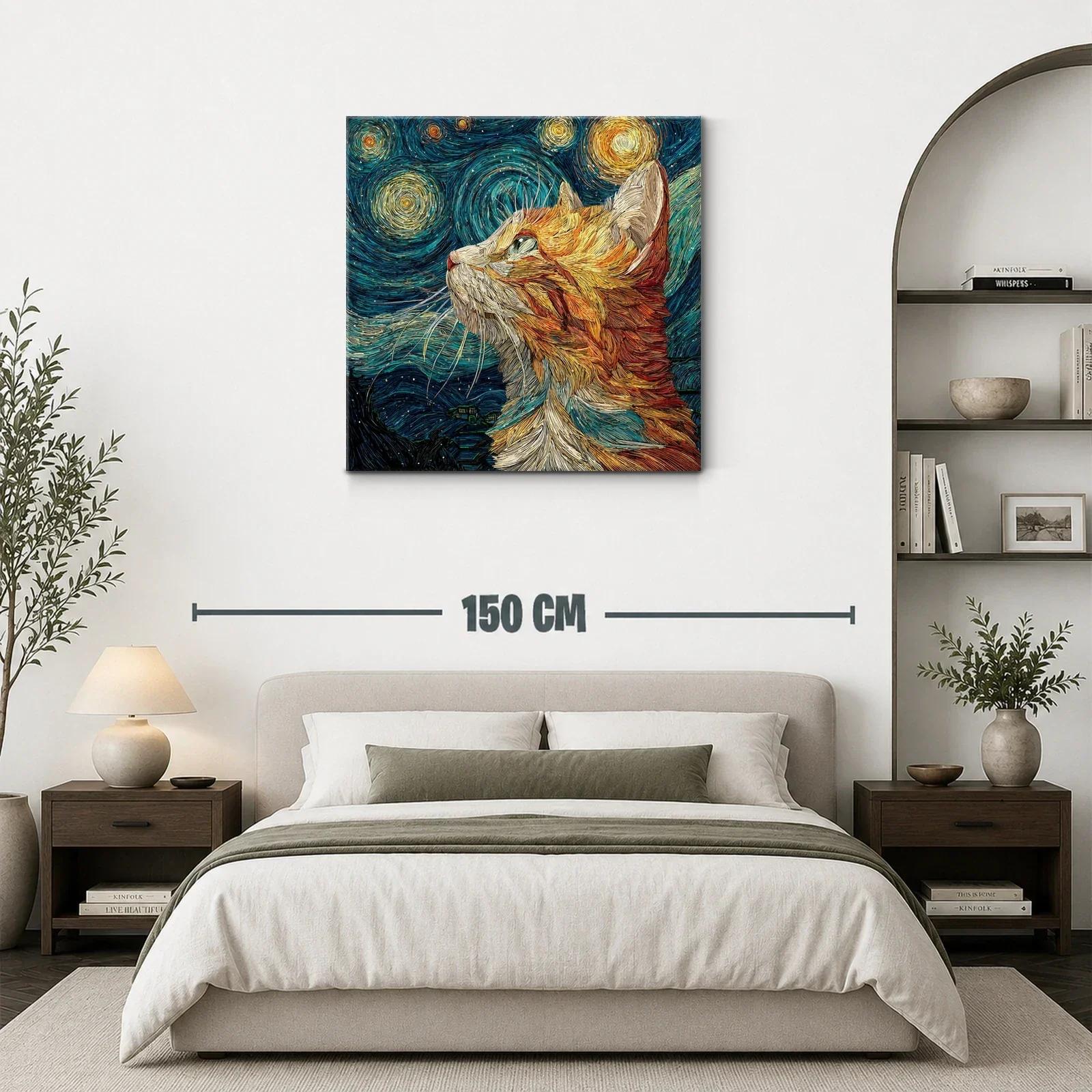 Gato mirando el cielo estrellado con textura vibrante — miniatura 3